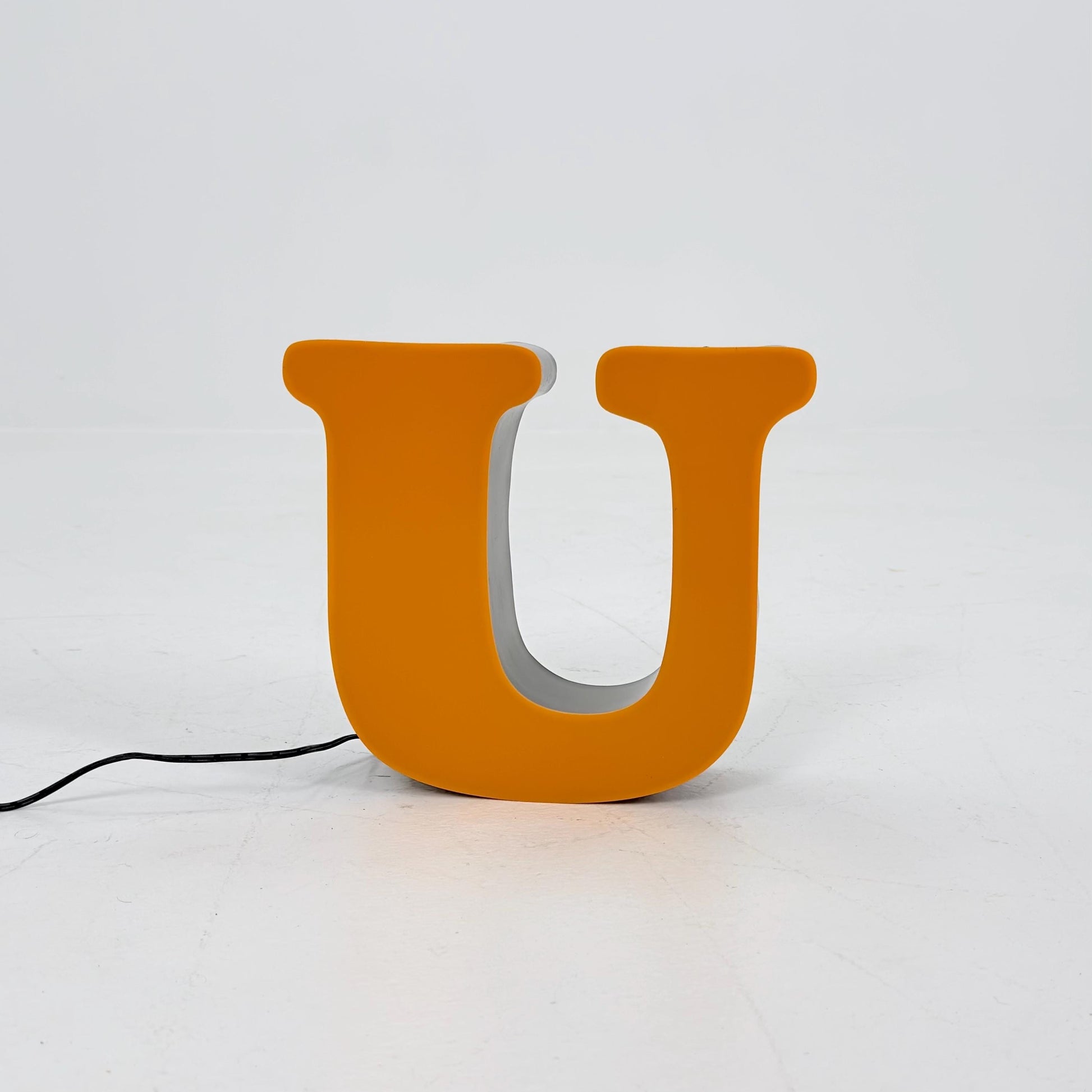 Mid century Illuminated Letter “U” – Orange Plexiglass & Metal Sign Germany 1980s