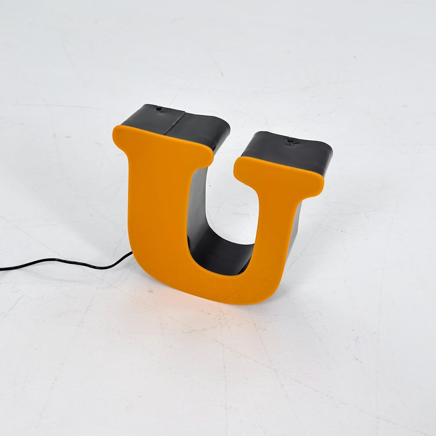 Mid century Illuminated Letter “U” – Orange Plexiglass & Metal Sign Germany 1980s