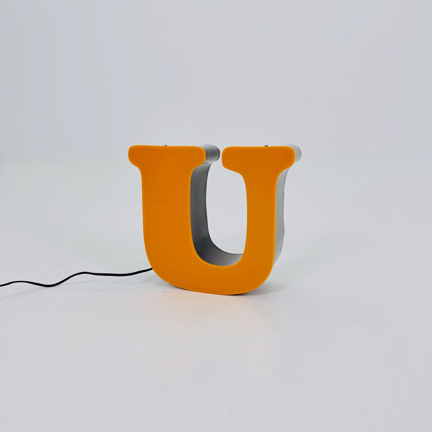 Mid century Illuminated Letter “U” – Orange Plexiglass & Metal Sign Germany 1980s