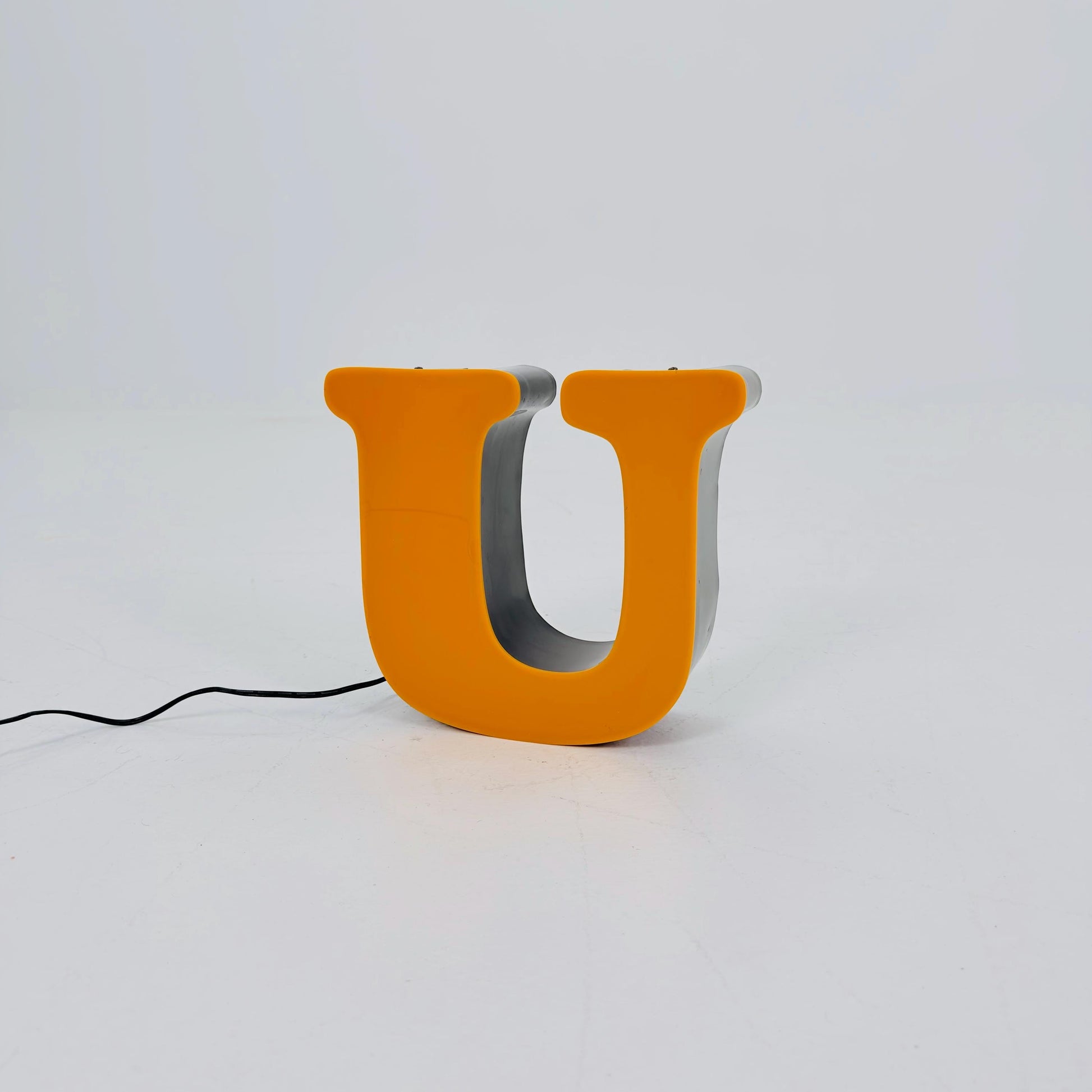 Mid century Illuminated Letter “U” – Orange Plexiglass & Metal Sign Germany 1980s
