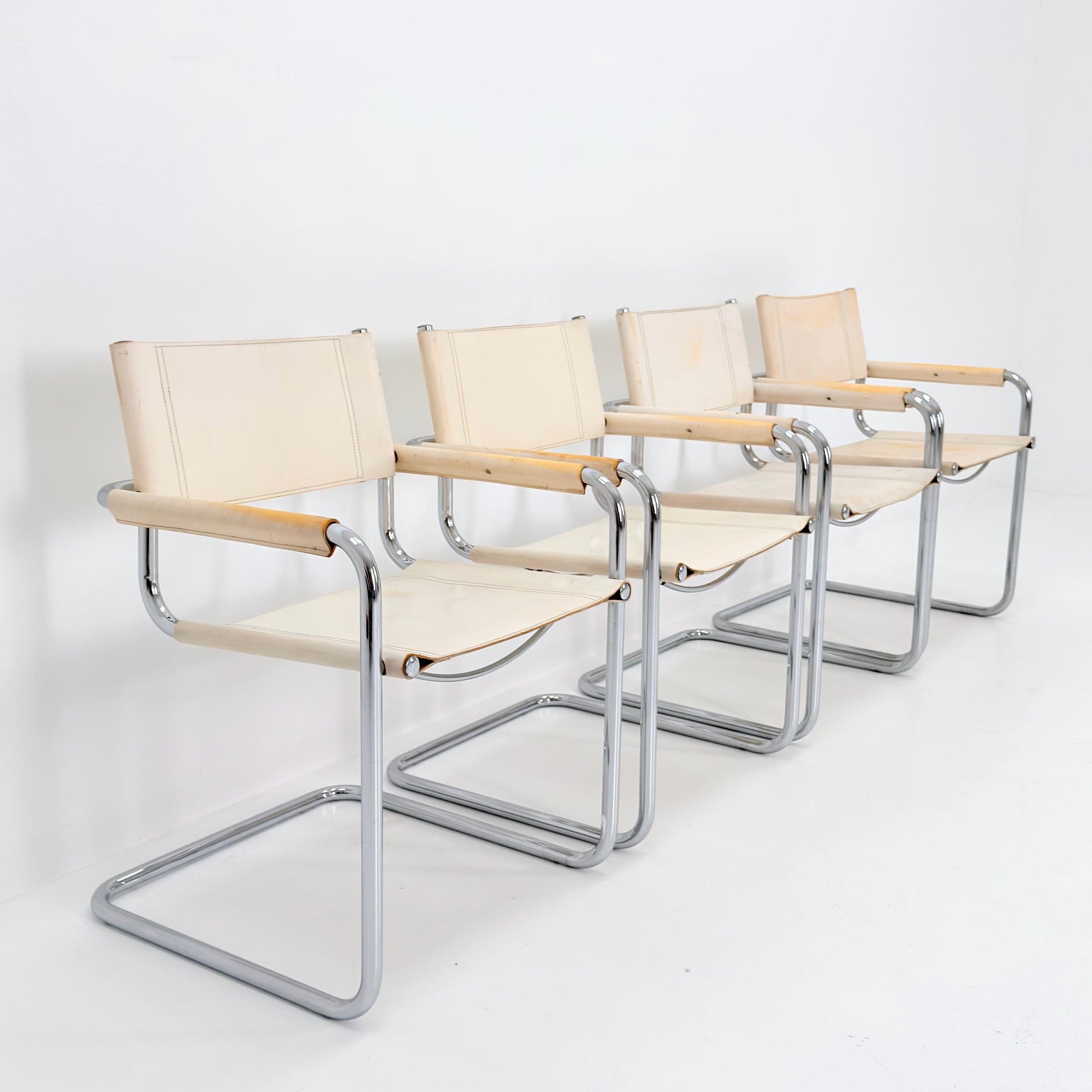 Set of 4 Mid century Bauhaus B34 Cantilever armChair by Mart Stam for Jox Interni, Italy 1980s