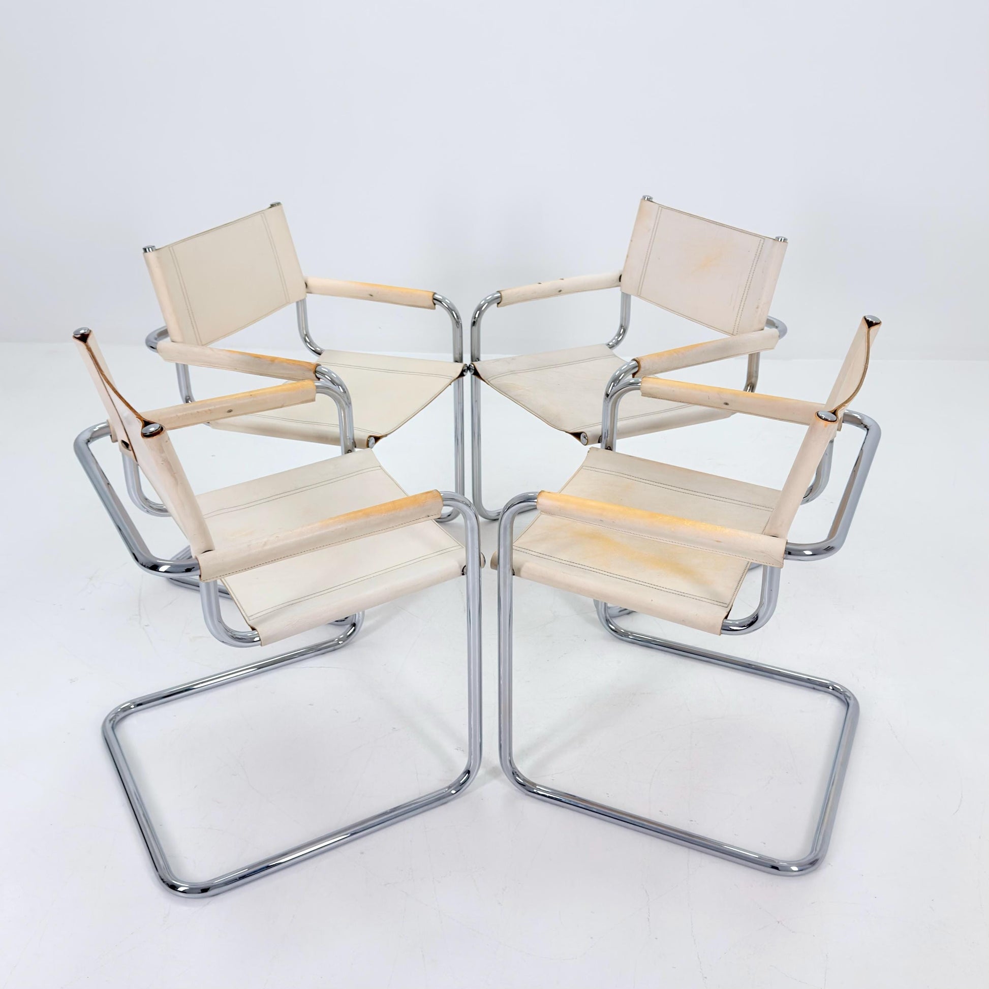 Set of 4 Mid century Bauhaus B34 Cantilever armChair by Mart Stam for Jox Interni, Italy 1980s