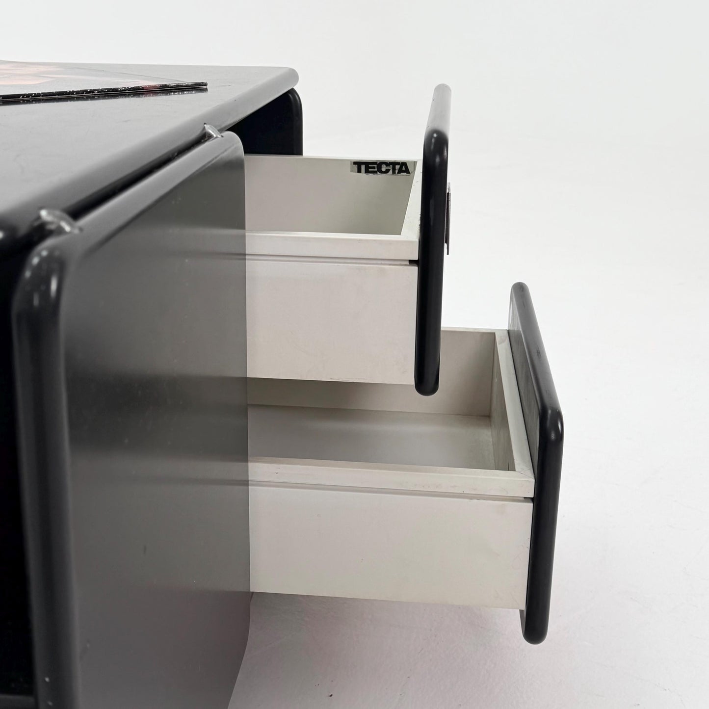 Rare Mid-Century Black Coffee Table by Tecta Germany | Bauhaus Design 1980s | Sliding Drawers on Wheels