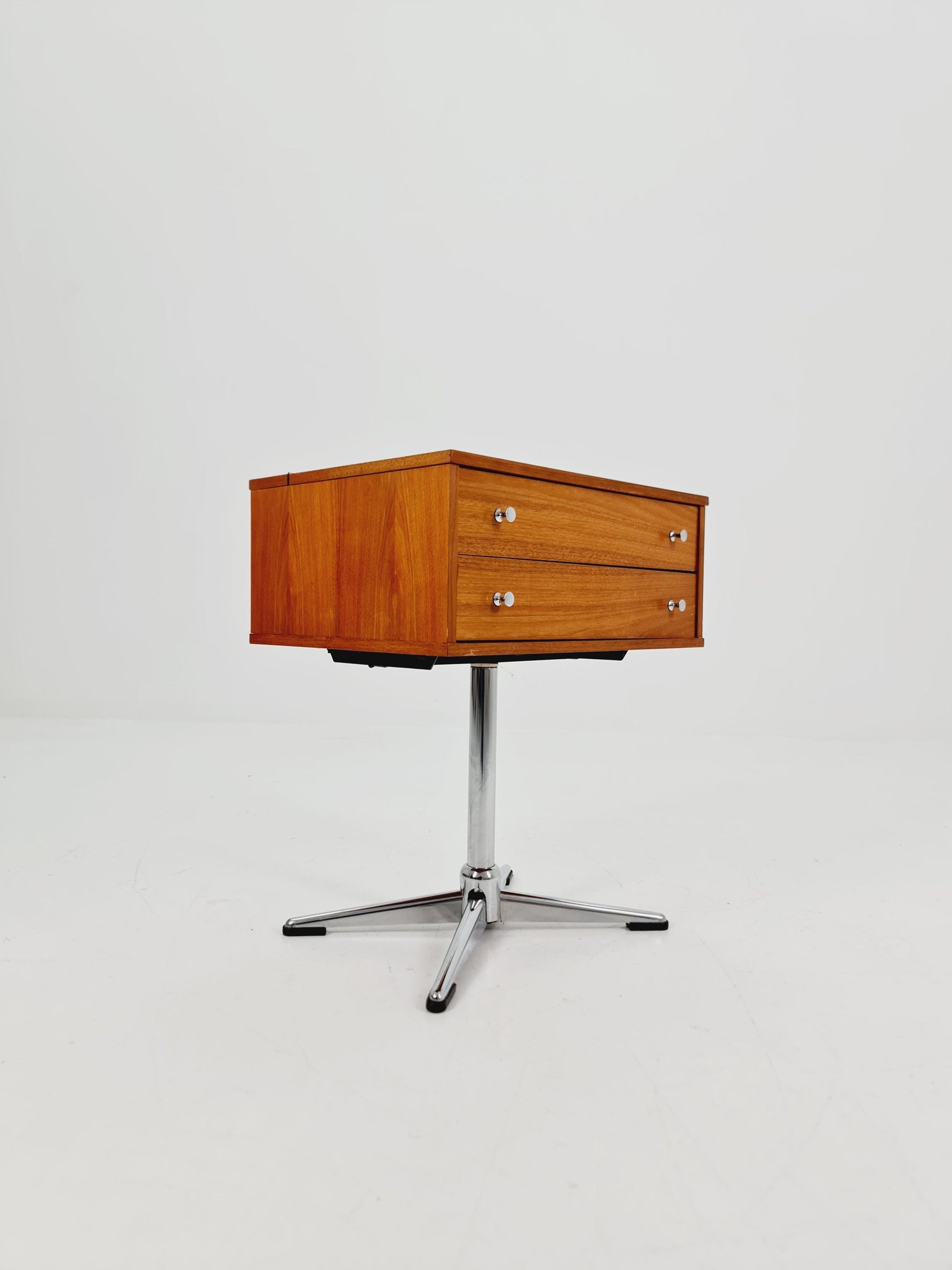 Vintage walnut sweing table/ side table cabinet, By horn möbel 1970s