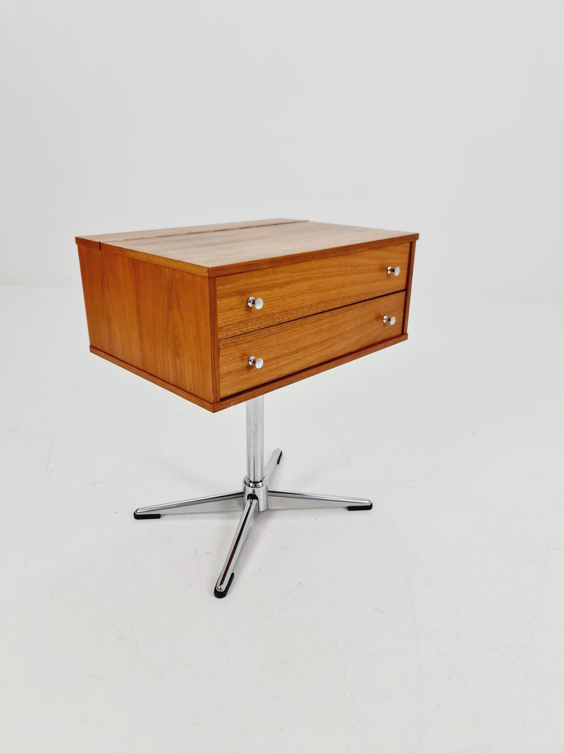 Vintage walnut sweing table/ side table cabinet, By horn möbel 1970s