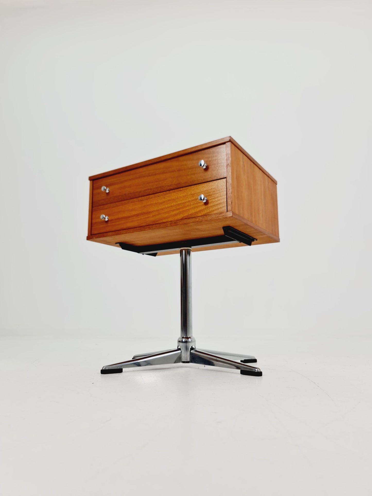 Vintage walnut sweing table/ side table cabinet, By horn möbel 1970s