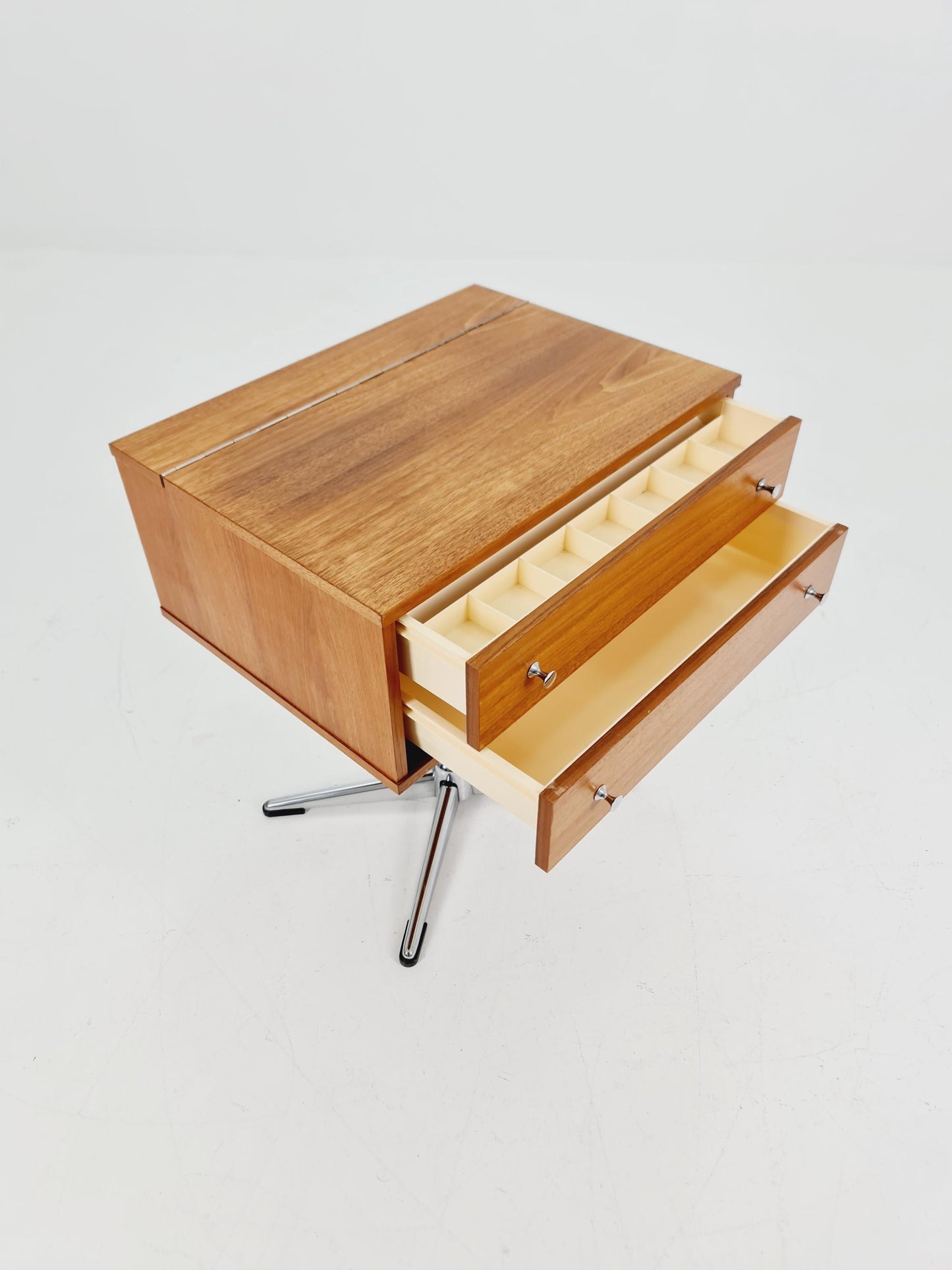 Vintage walnut sweing table/ side table cabinet, By horn möbel 1970s
