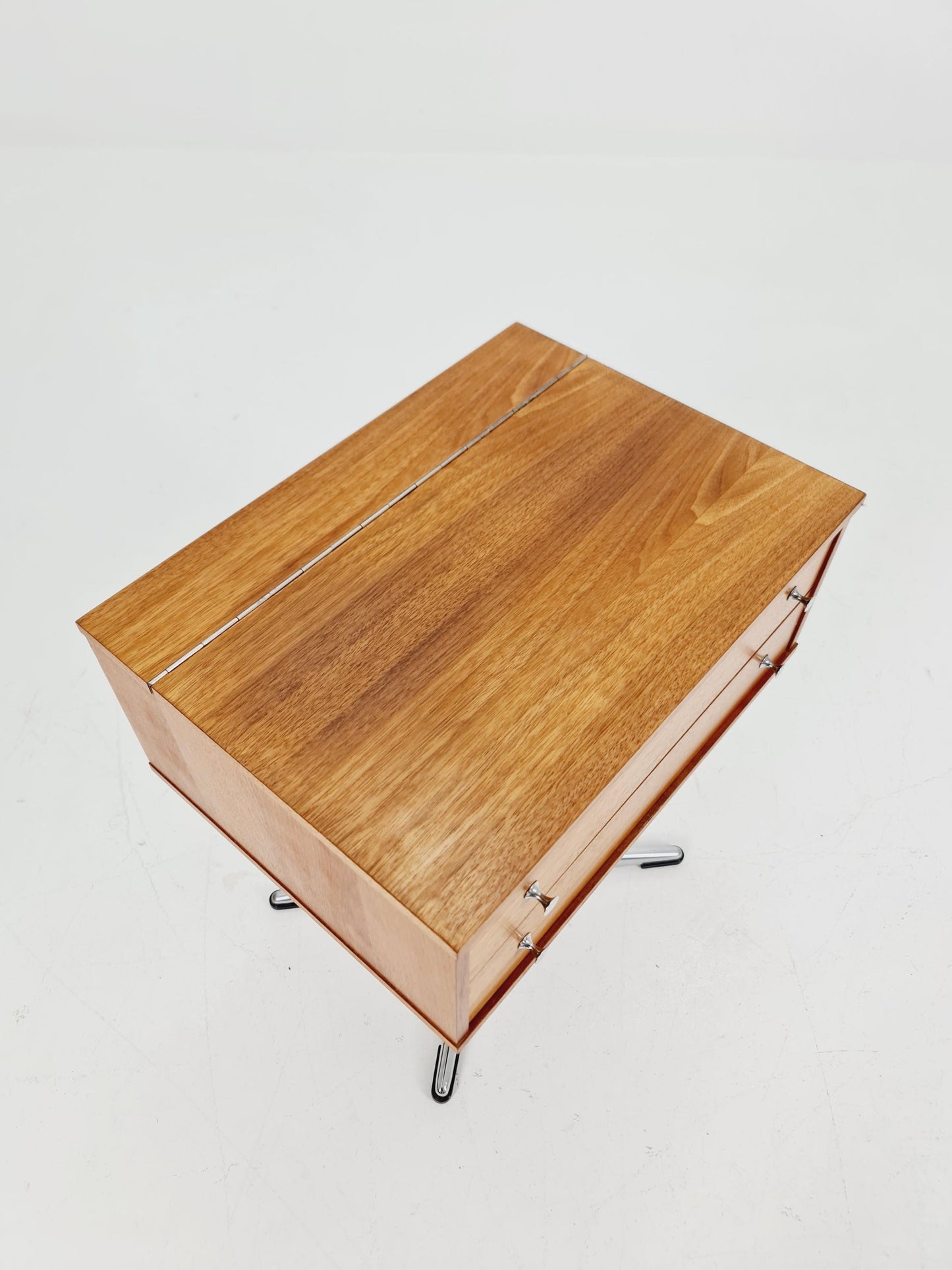 Vintage walnut sweing table/ side table cabinet, By horn möbel 1970s