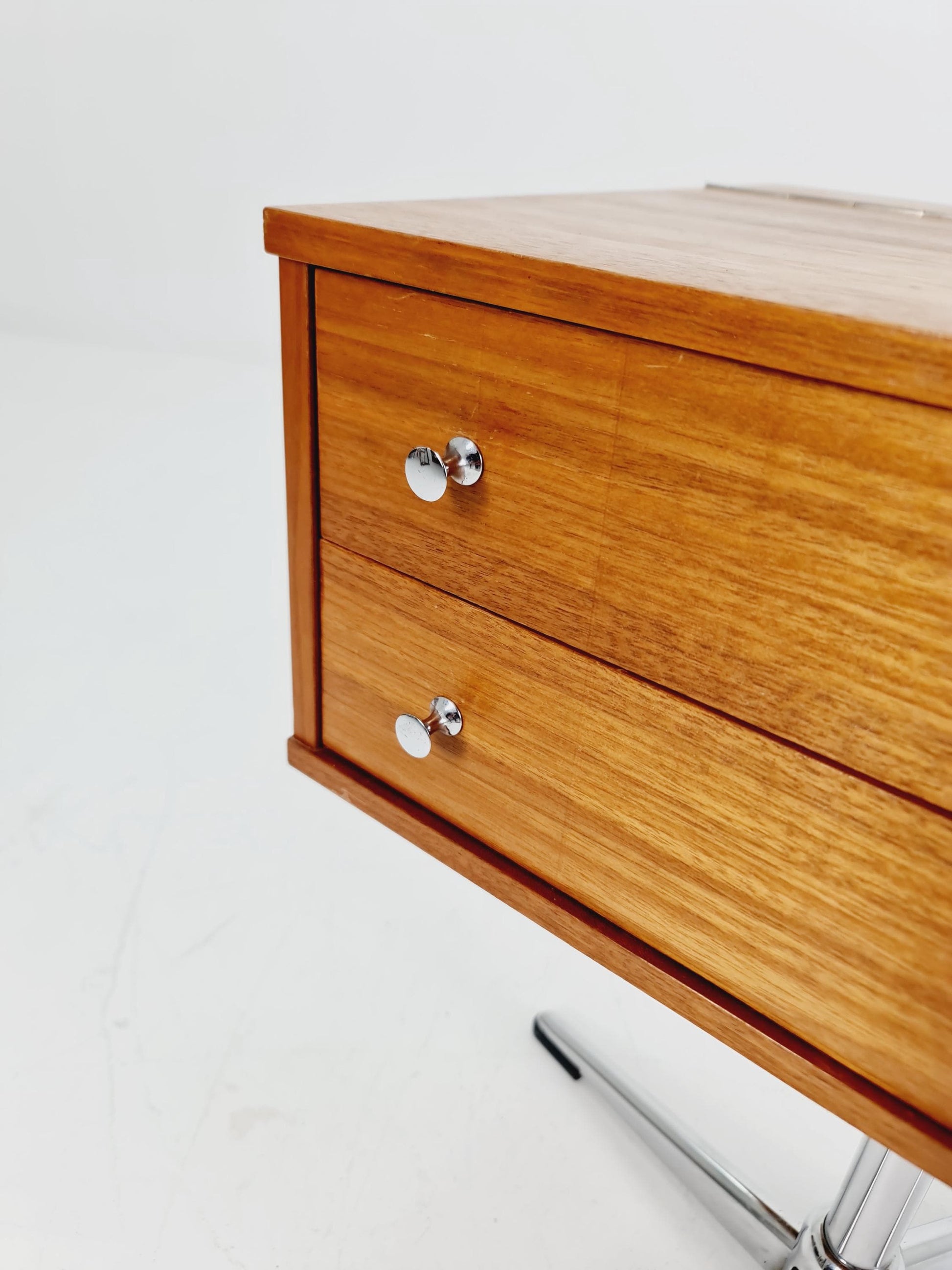 Vintage walnut sweing table/ side table cabinet, By horn möbel 1970s