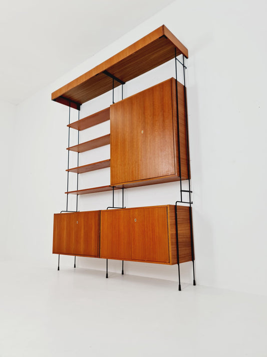 Mid century Teak wall shelving unit by Hilker for Omnia, Germany, 1960s