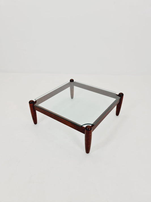 Vintage Brutalist Oak wood and glass coffee table 1960s