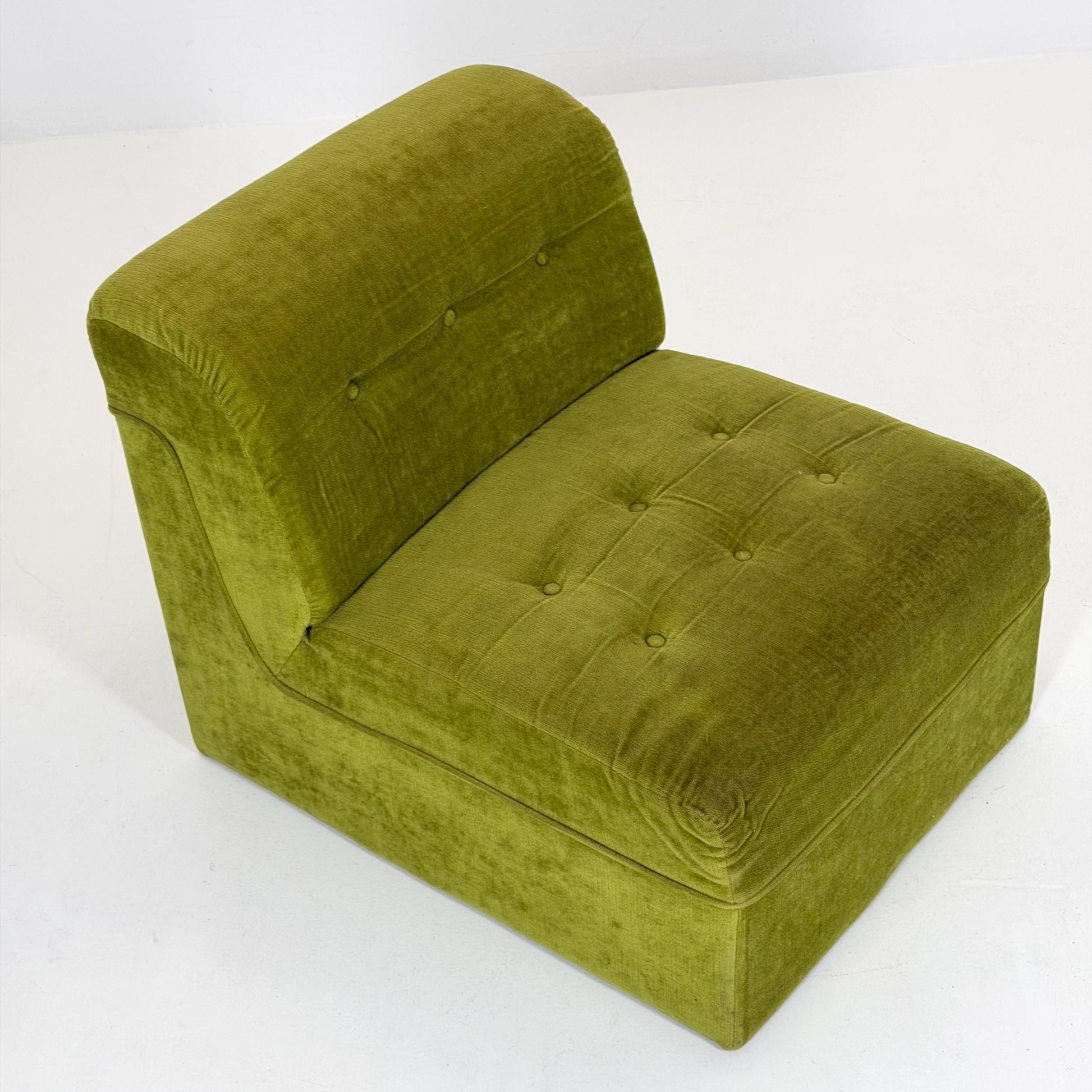 Mid-Century Modern Green Velvet Lounge Chair, Modular Design, Germany, 1980s