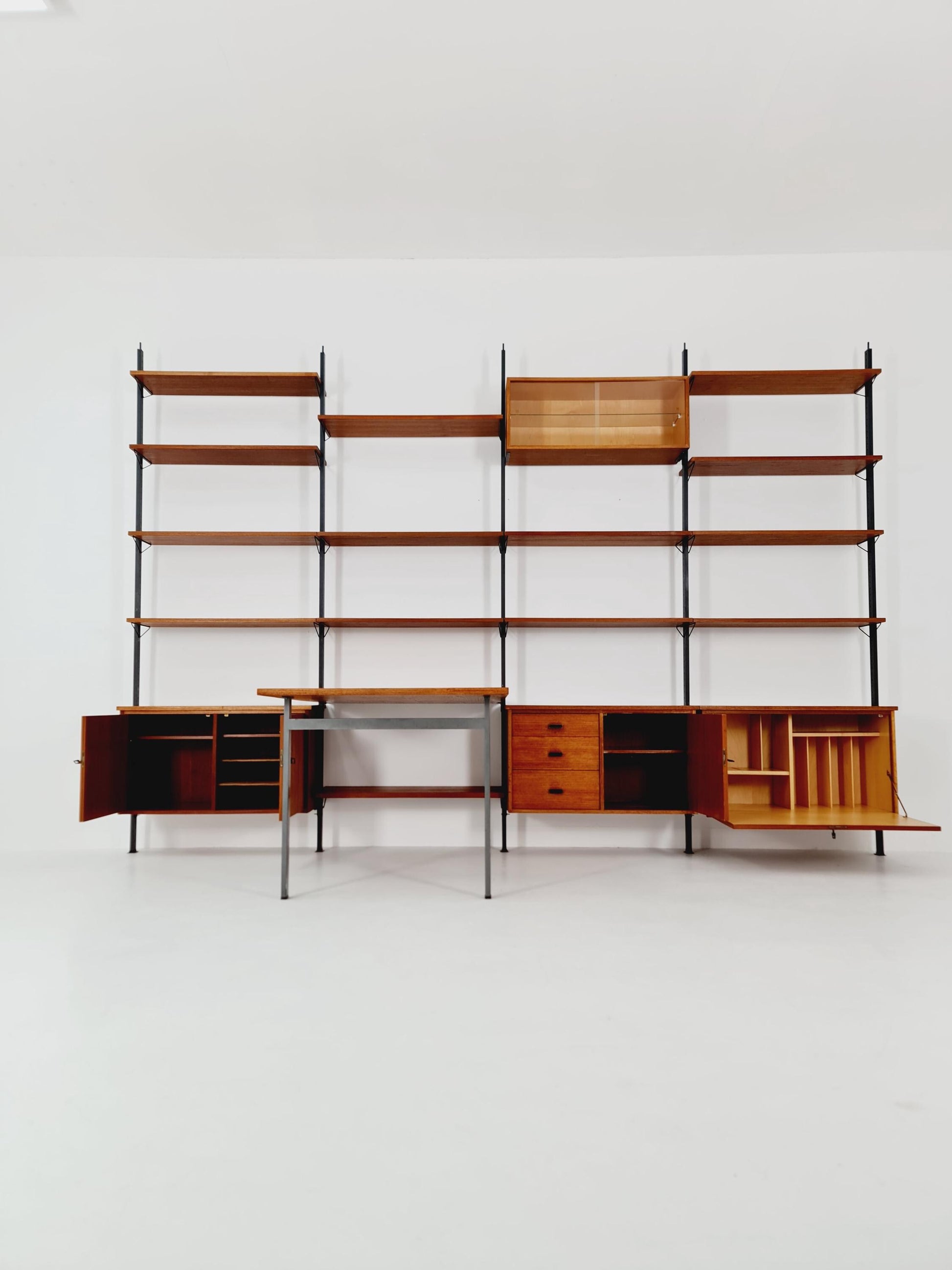 Mid century room divider shelf system EXtra Wide teak & metal by Olof Pira Sweden, 1950s