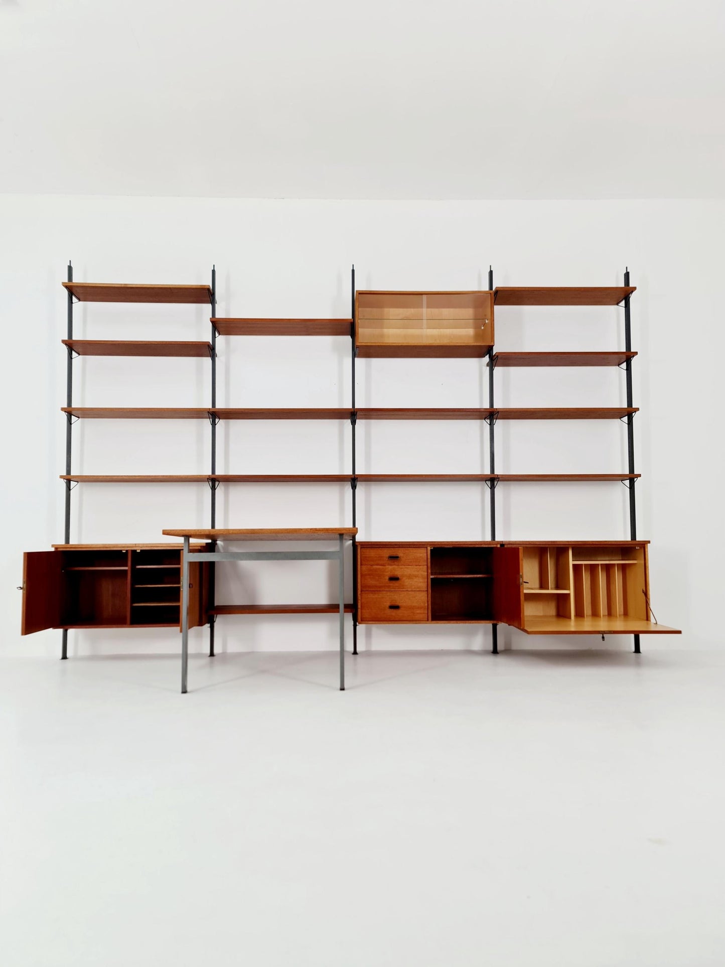 Mid century room divider shelf system EXtra Wide teak & metal by Olof Pira Sweden, 1950s