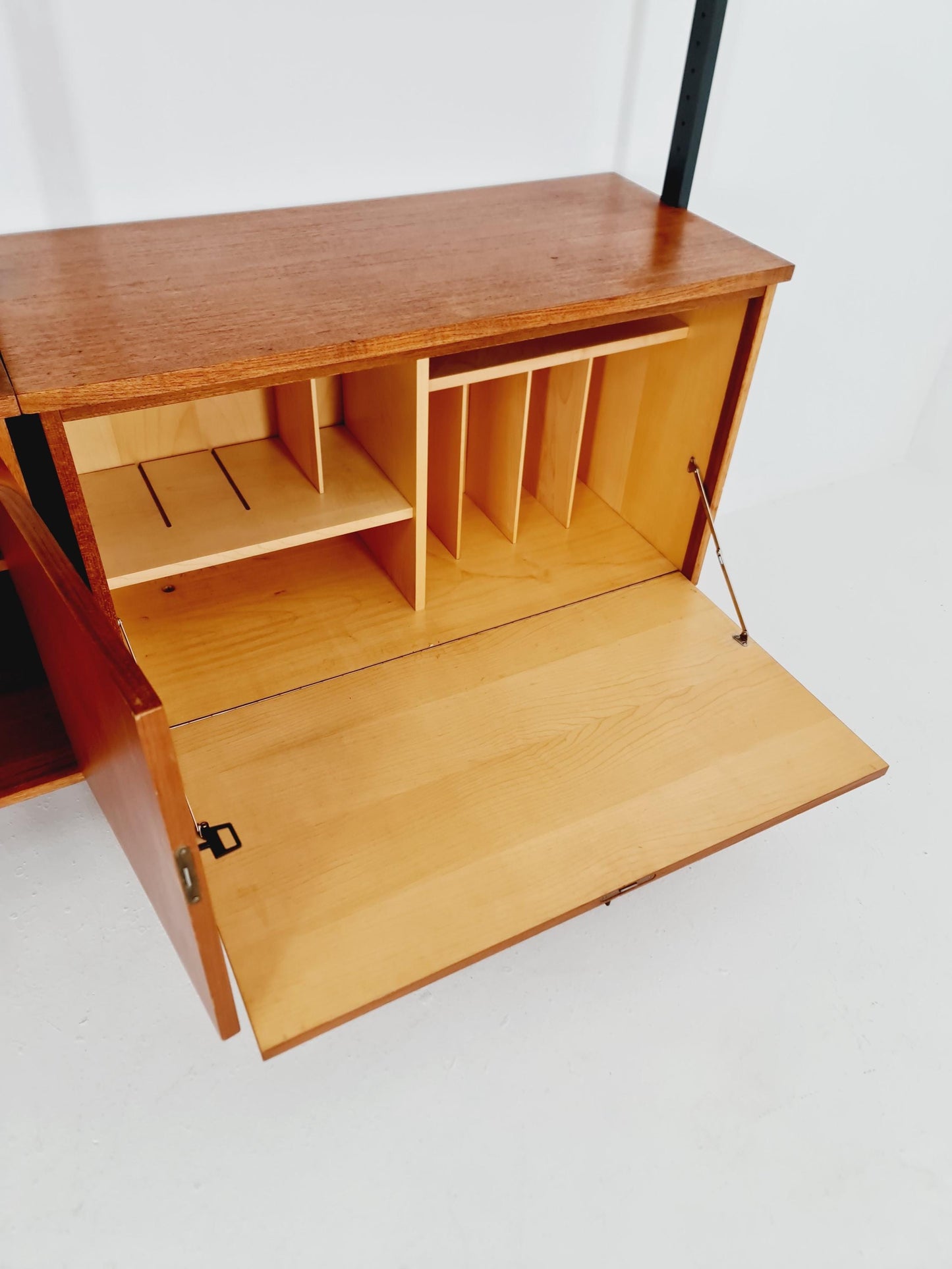Mid century room divider shelf system EXtra Wide teak & metal by Olof Pira Sweden, 1950s