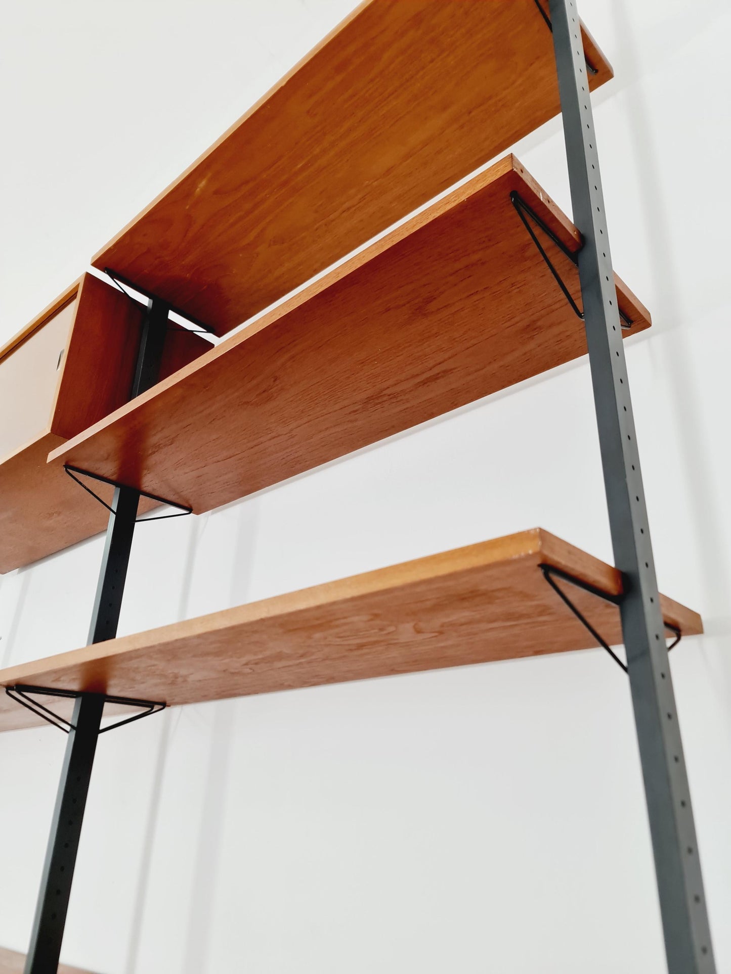 Mid century room divider shelf system EXtra Wide teak & metal by Olof Pira Sweden, 1950s