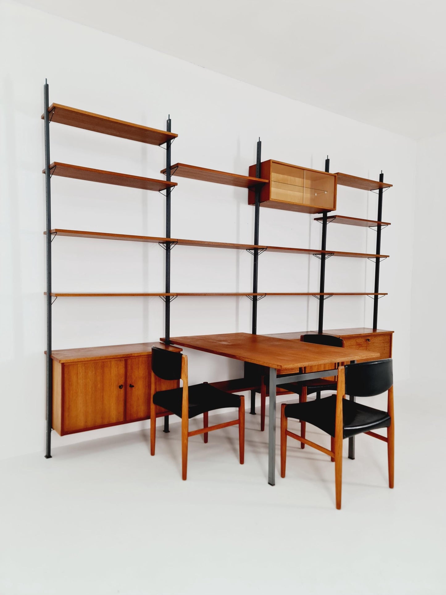 Mid century room divider shelf system EXtra Wide teak & metal by Olof Pira Sweden, 1950s
