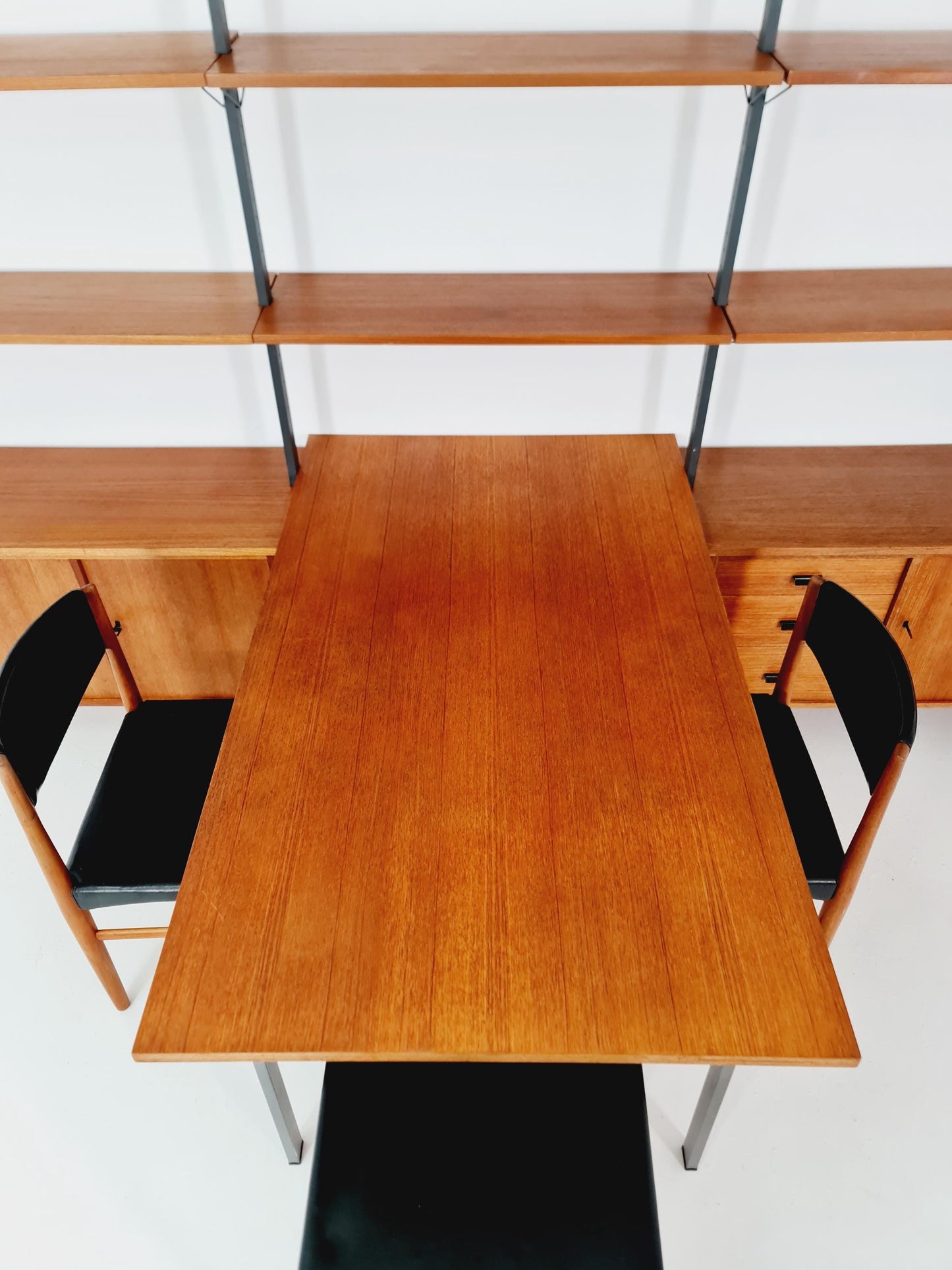 Mid century room divider shelf system EXtra Wide teak & metal by Olof Pira Sweden, 1950s