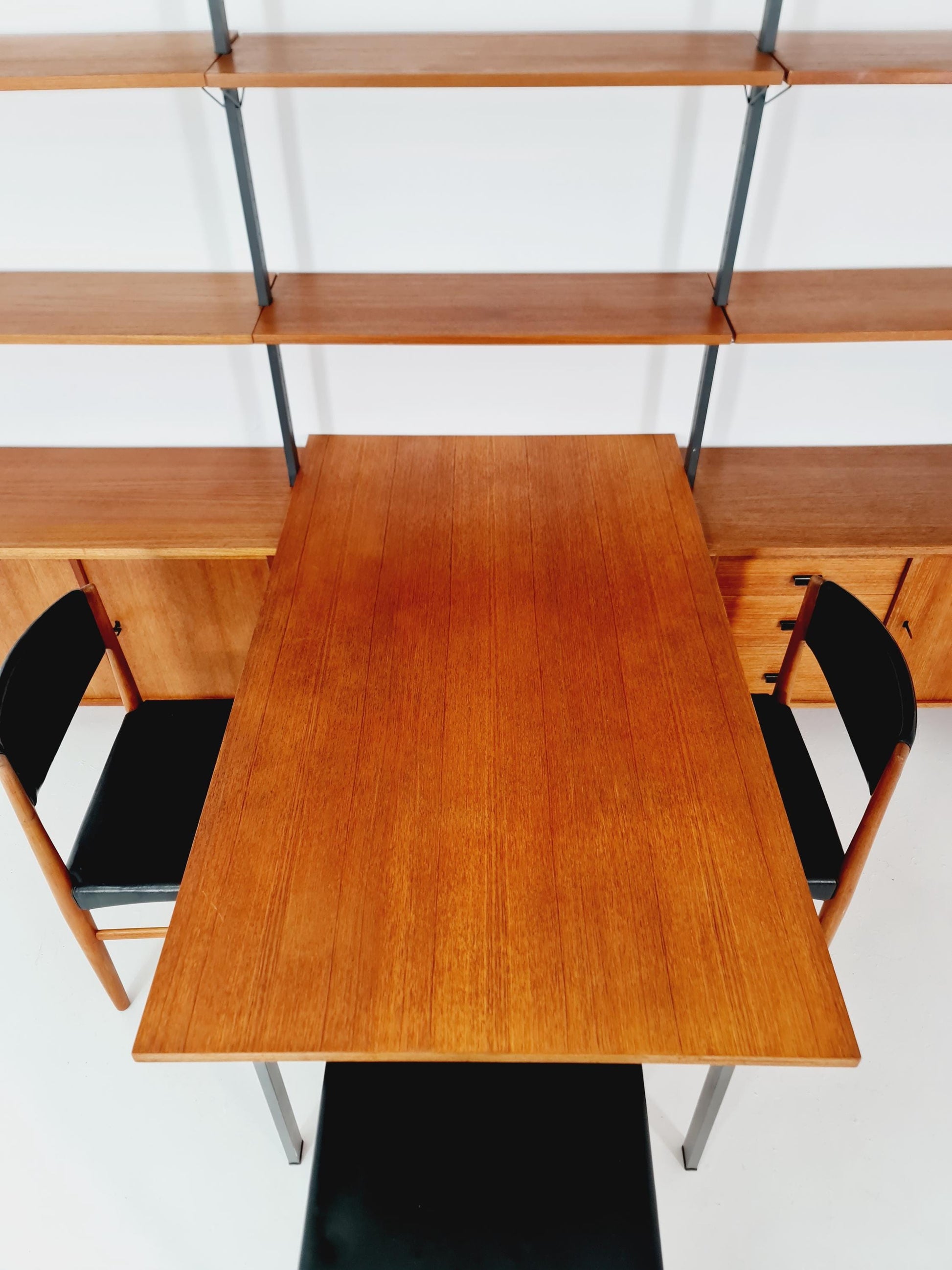 Mid century room divider shelf system EXtra Wide teak & metal by Olof Pira Sweden, 1950s