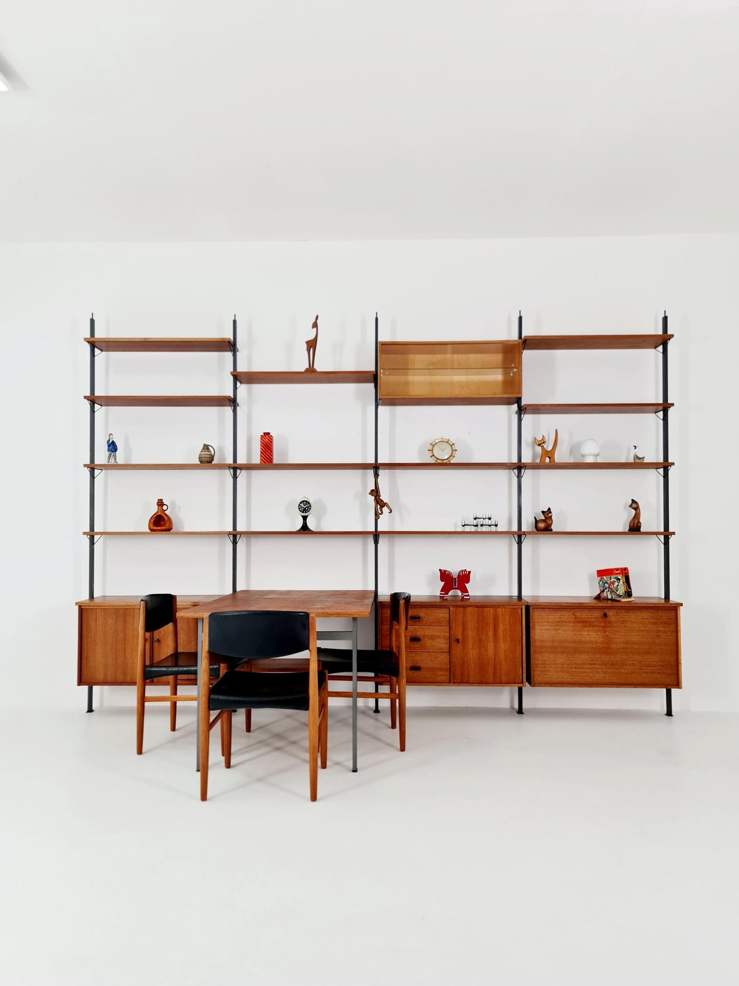 Mid century room divider shelf system EXtra Wide teak & metal by Olof Pira Sweden, 1950s