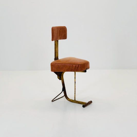 Mid Century singer Industrial Metal Stool with Leather | Adjustable Workshop Chair | Germany 1950s