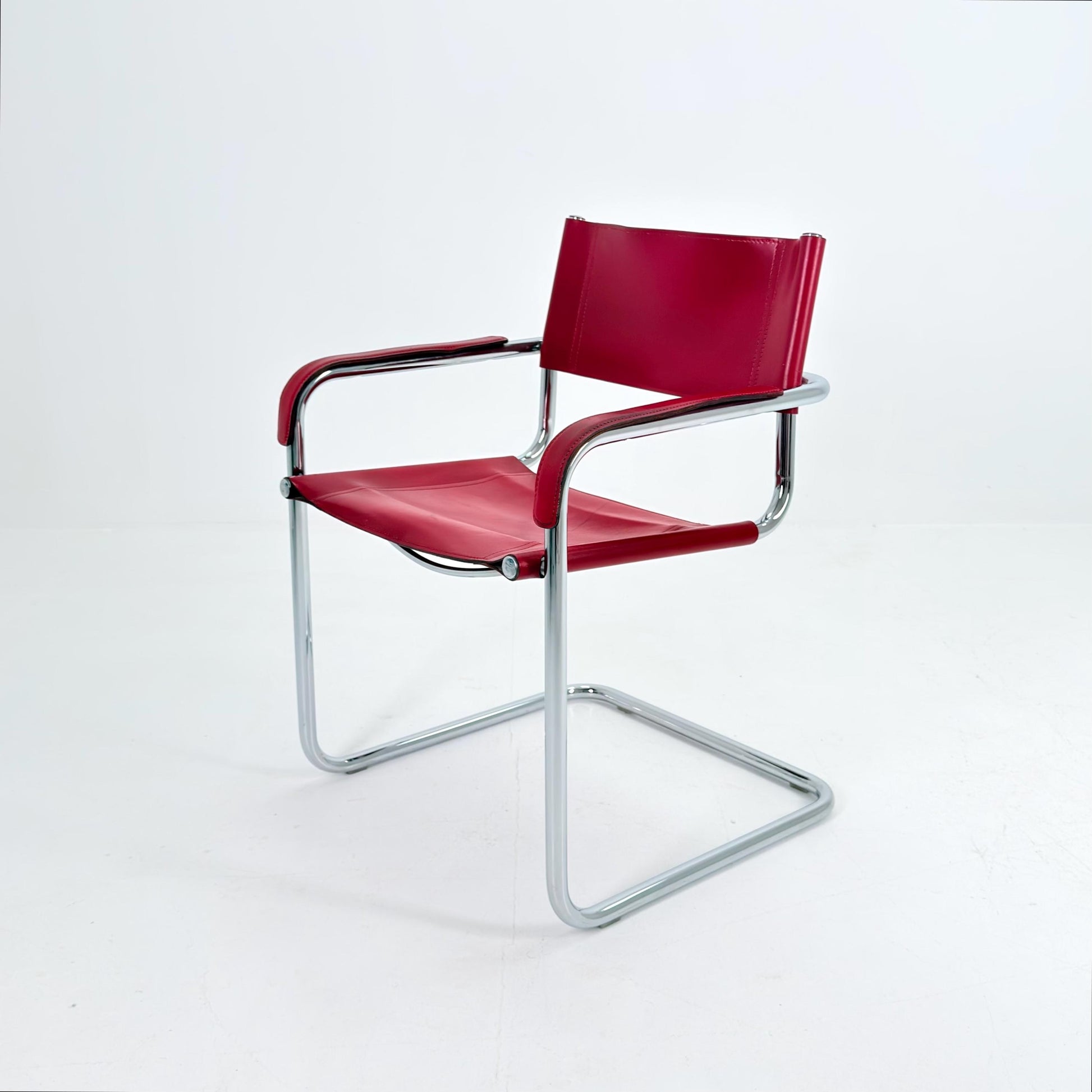 Mid century Mart Stam & Marcel Breuer S34 Cantilever Chair – wine red Leather Bauhaus Desk Chair – Italy 1980s