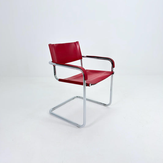 Mid century Mart Stam & Marcel Breuer S34 Cantilever Chair – wine red Leather Bauhaus Desk Chair – Italy 1980s