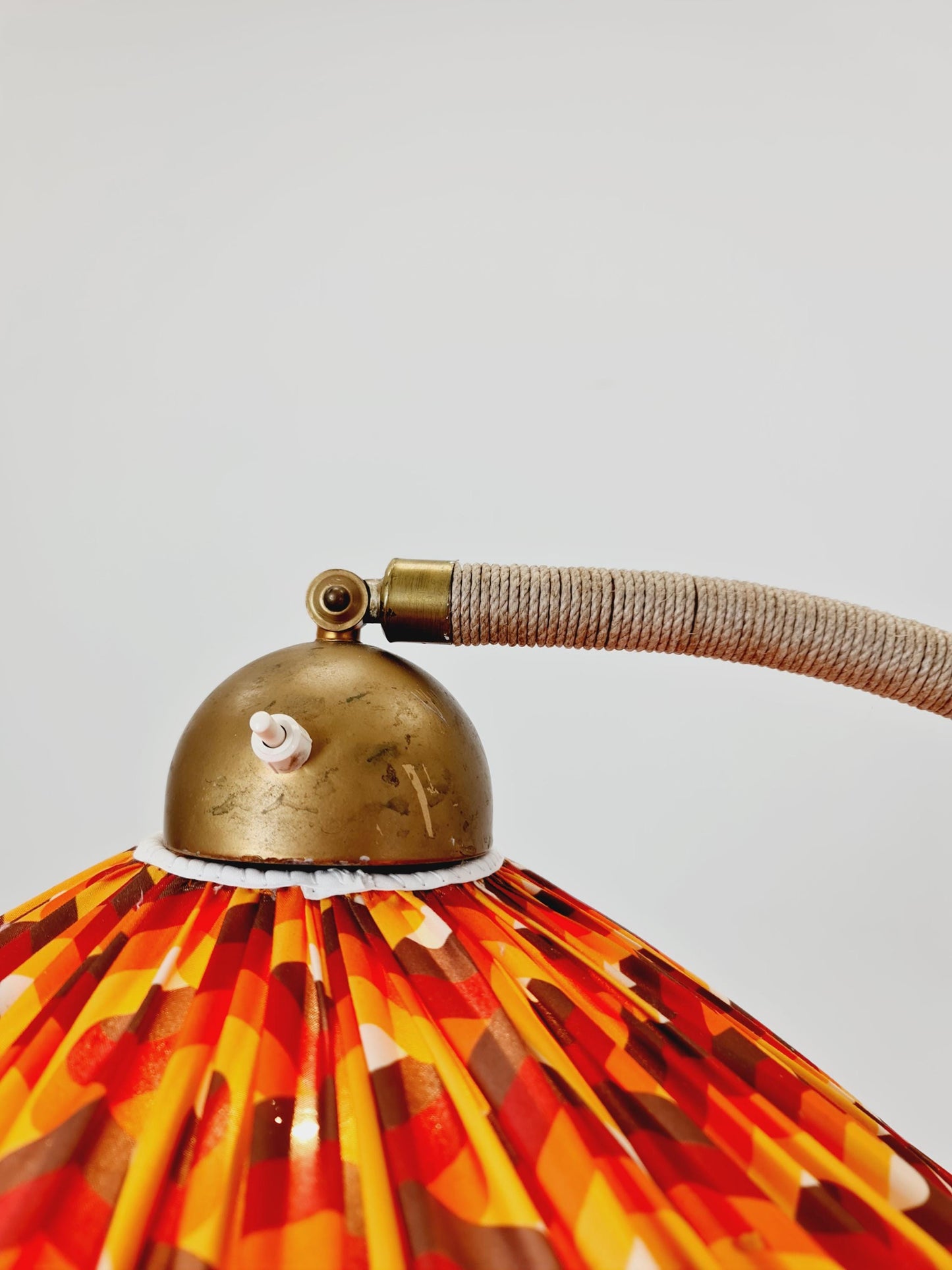 Rare Midcentury vintage gooseneck floor lamp in Wood and Dansih cord shade by Marksljöd Sweden, 1940s