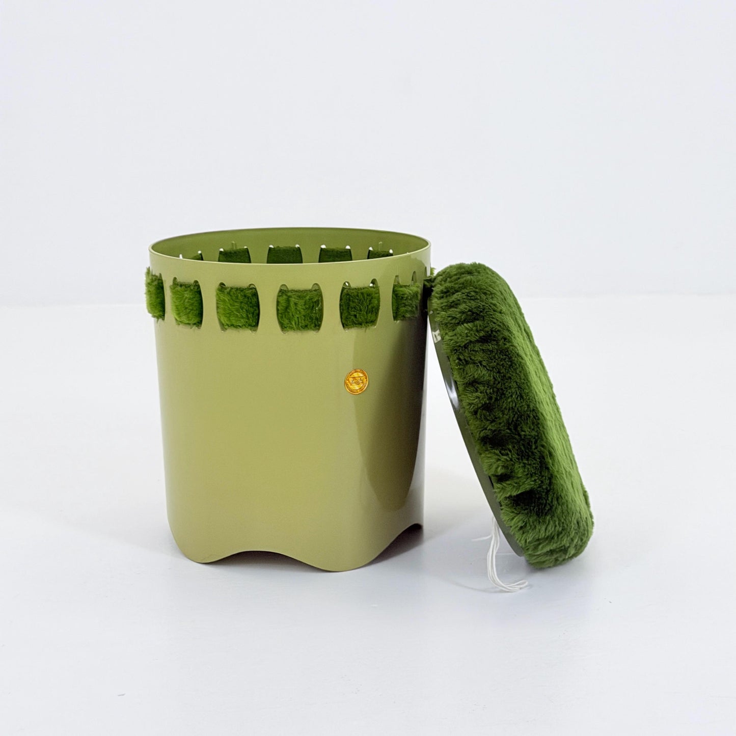 Mid century green laundry basket- Strom by EMSA, West German stool with storage space, Space Age stool 1970s