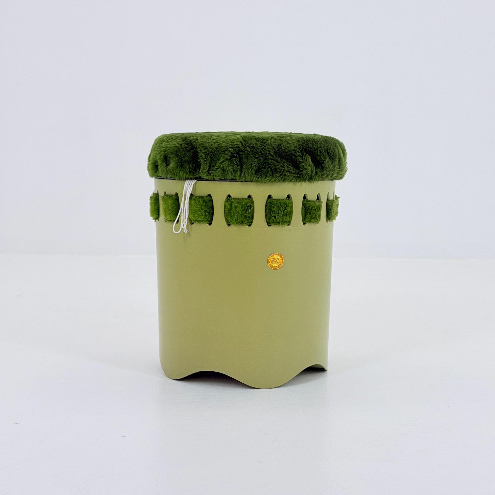 Mid century green laundry basket- Strom by EMSA, West German stool with storage space, Space Age stool 1970s