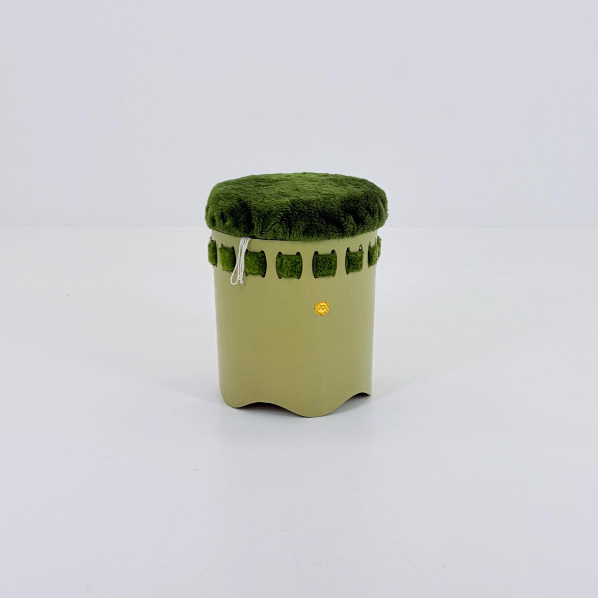 Mid century green laundry basket- Strom by EMSA, West German stool with storage space, Space Age stool 1970s