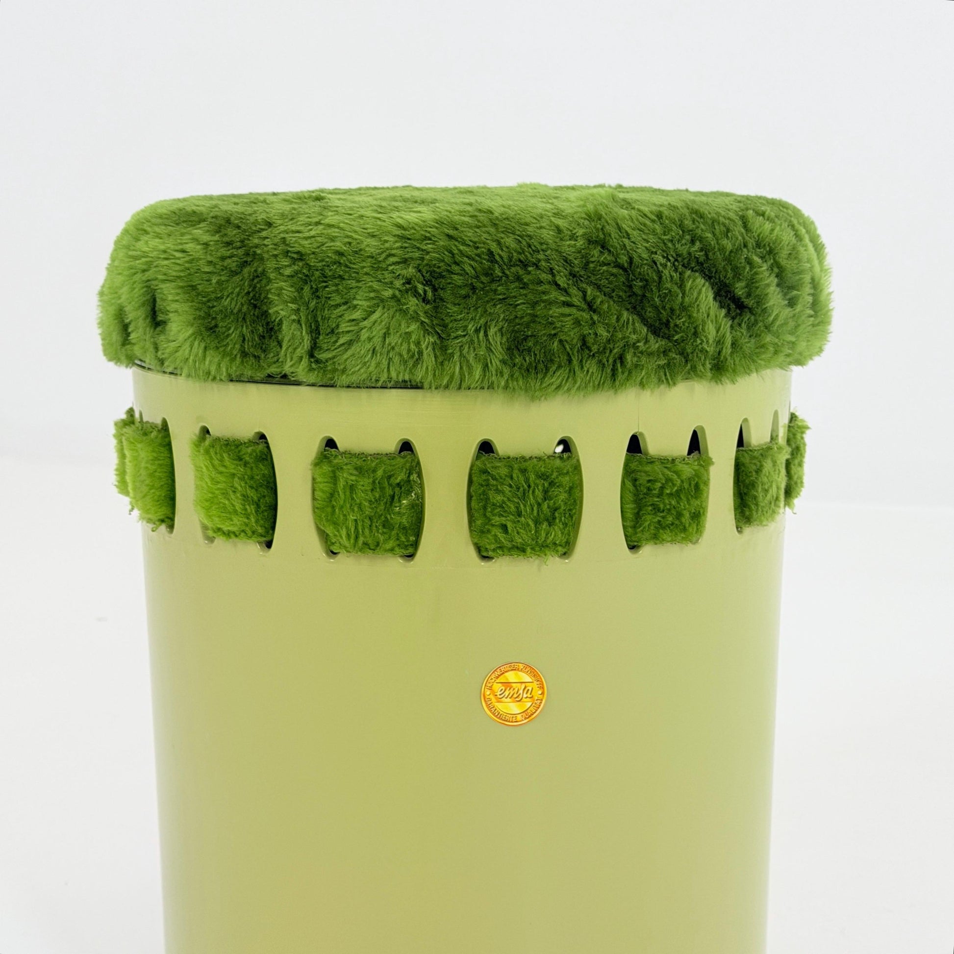Mid century green laundry basket- Strom by EMSA, West German stool with storage space, Space Age stool 1970s