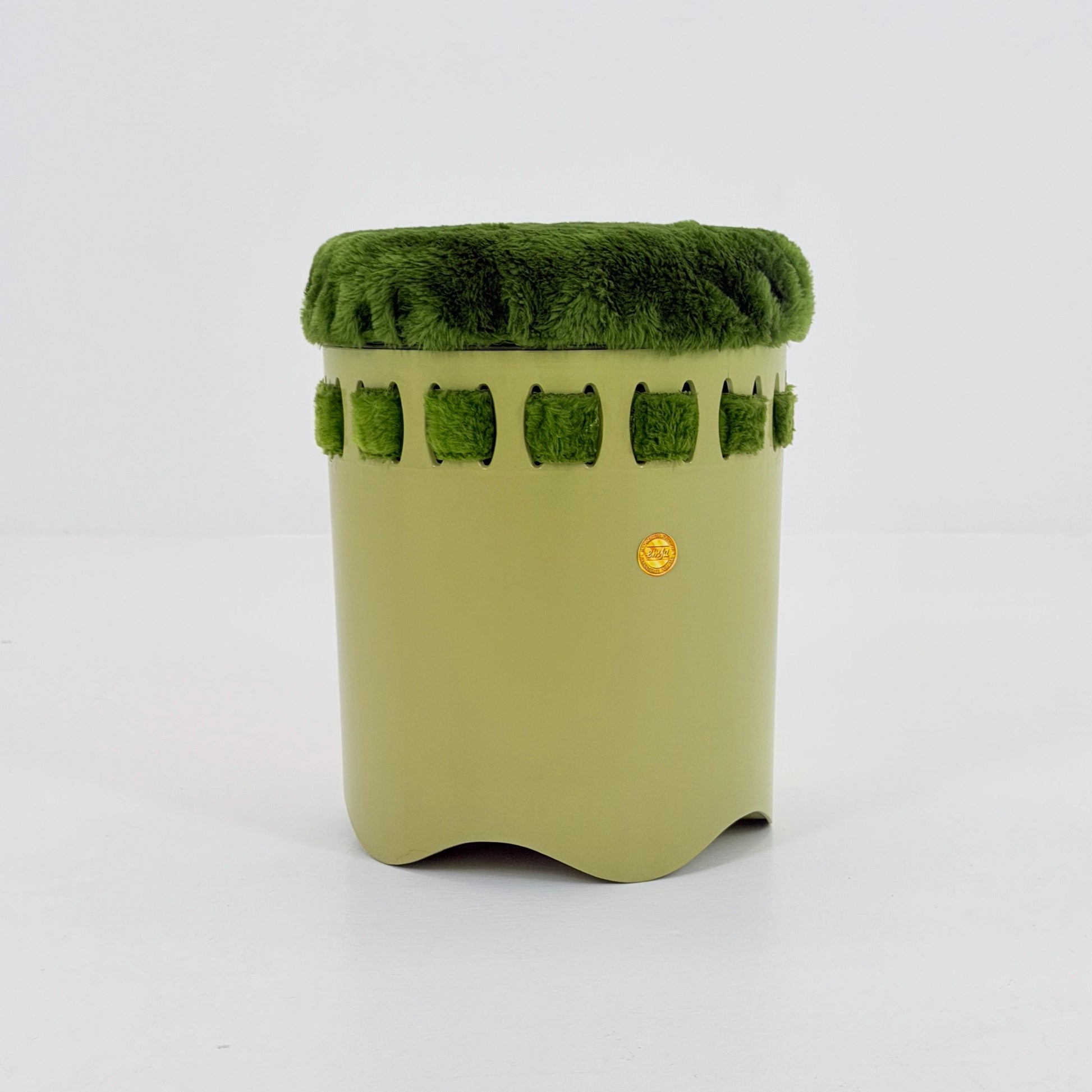 Mid century green laundry basket- Strom by EMSA, West German stool with storage space, Space Age stool 1970s