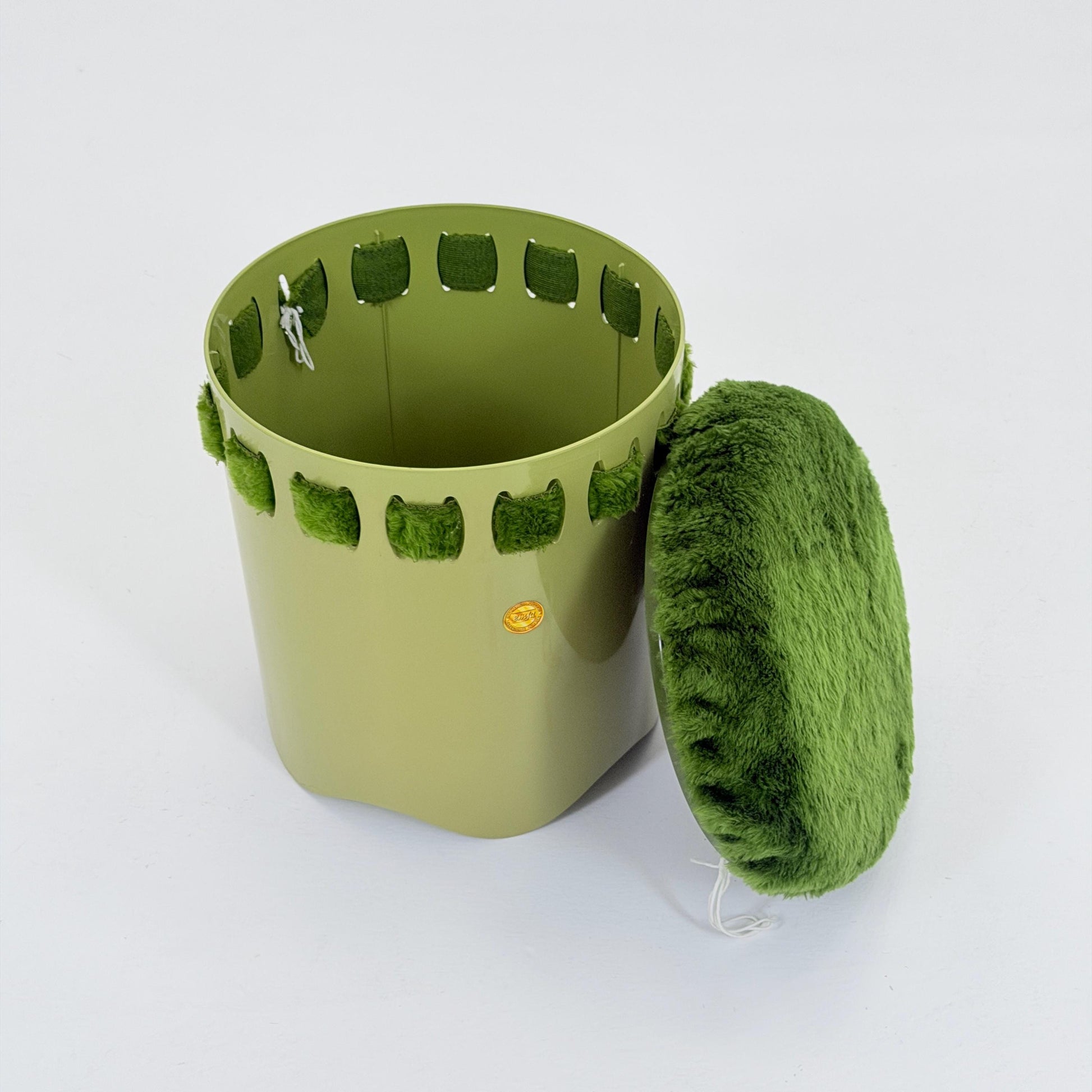 Mid century green laundry basket- Strom by EMSA, West German stool with storage space, Space Age stool 1970s