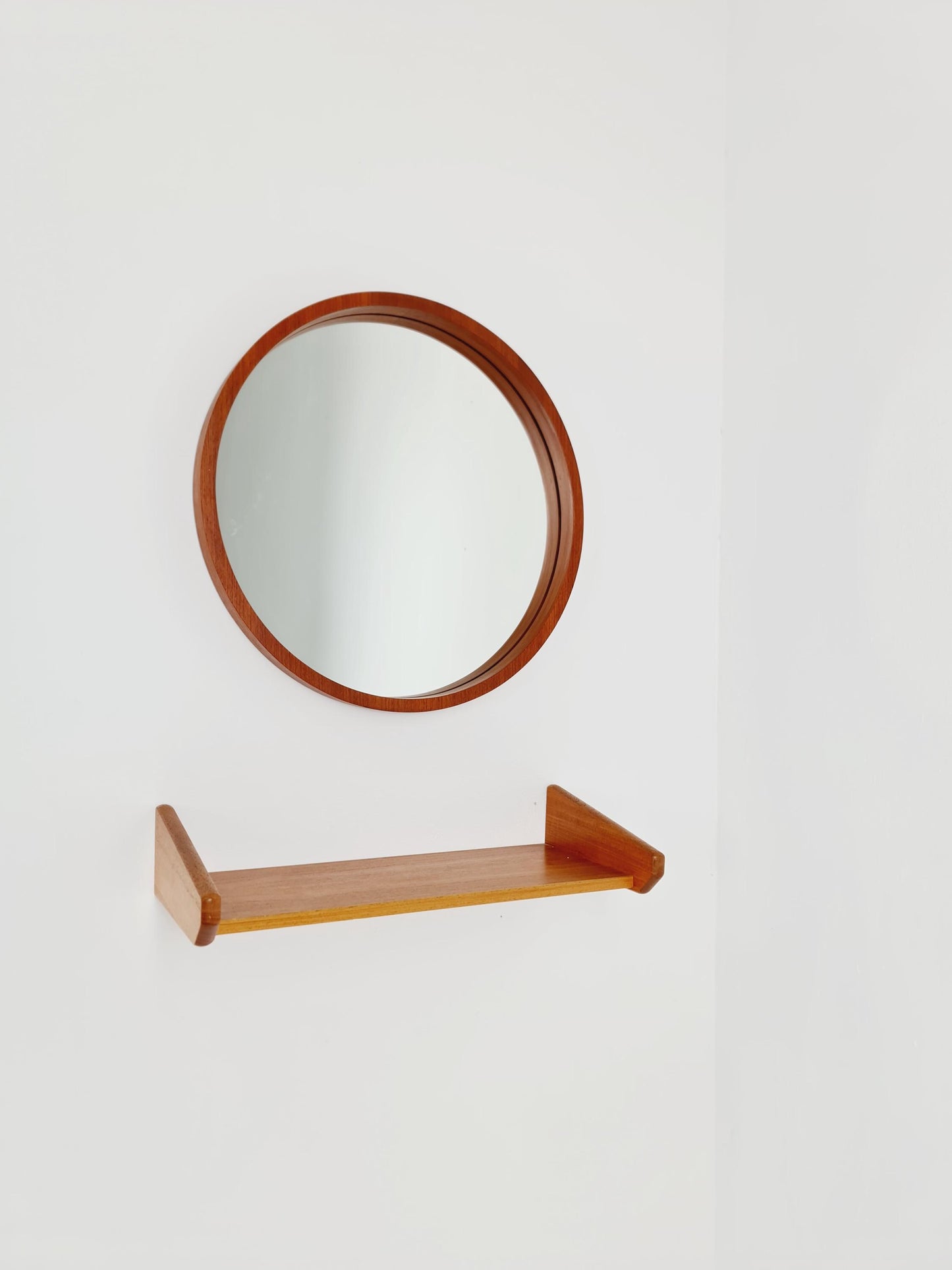 Mid Century teak Danish teak Mirror with teak shelf , 60s