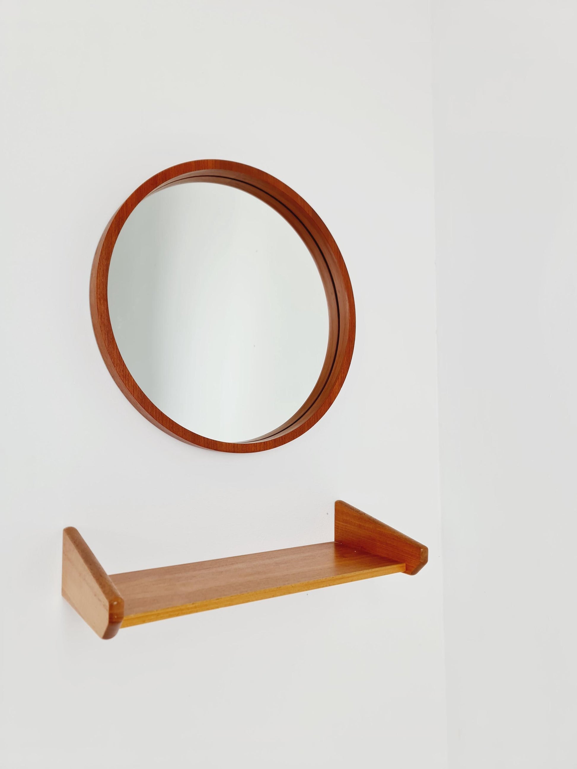 Mid Century teak Danish teak Mirror with teak shelf , 60s
