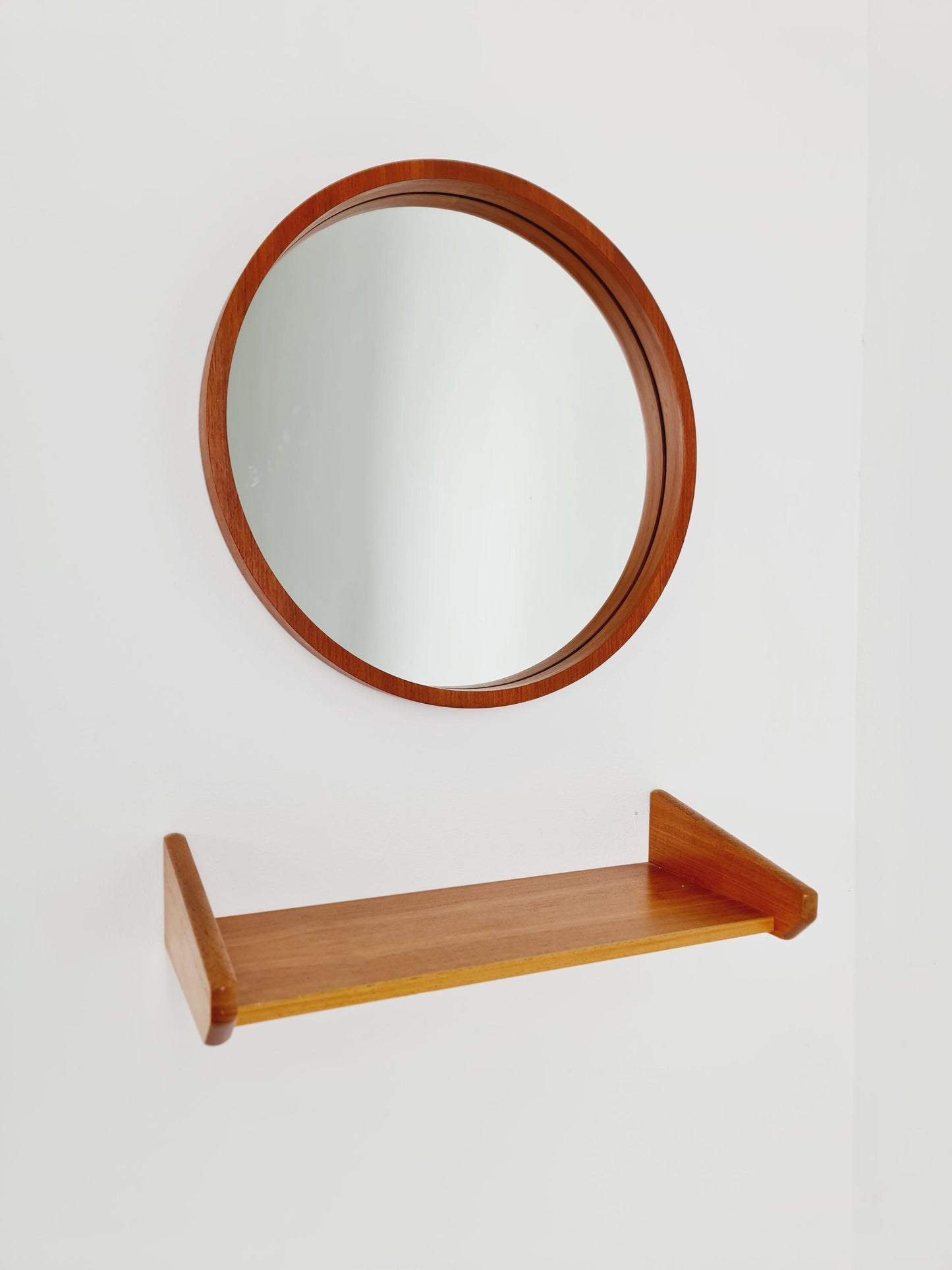 Mid Century teak Danish teak Mirror with teak shelf , 60s