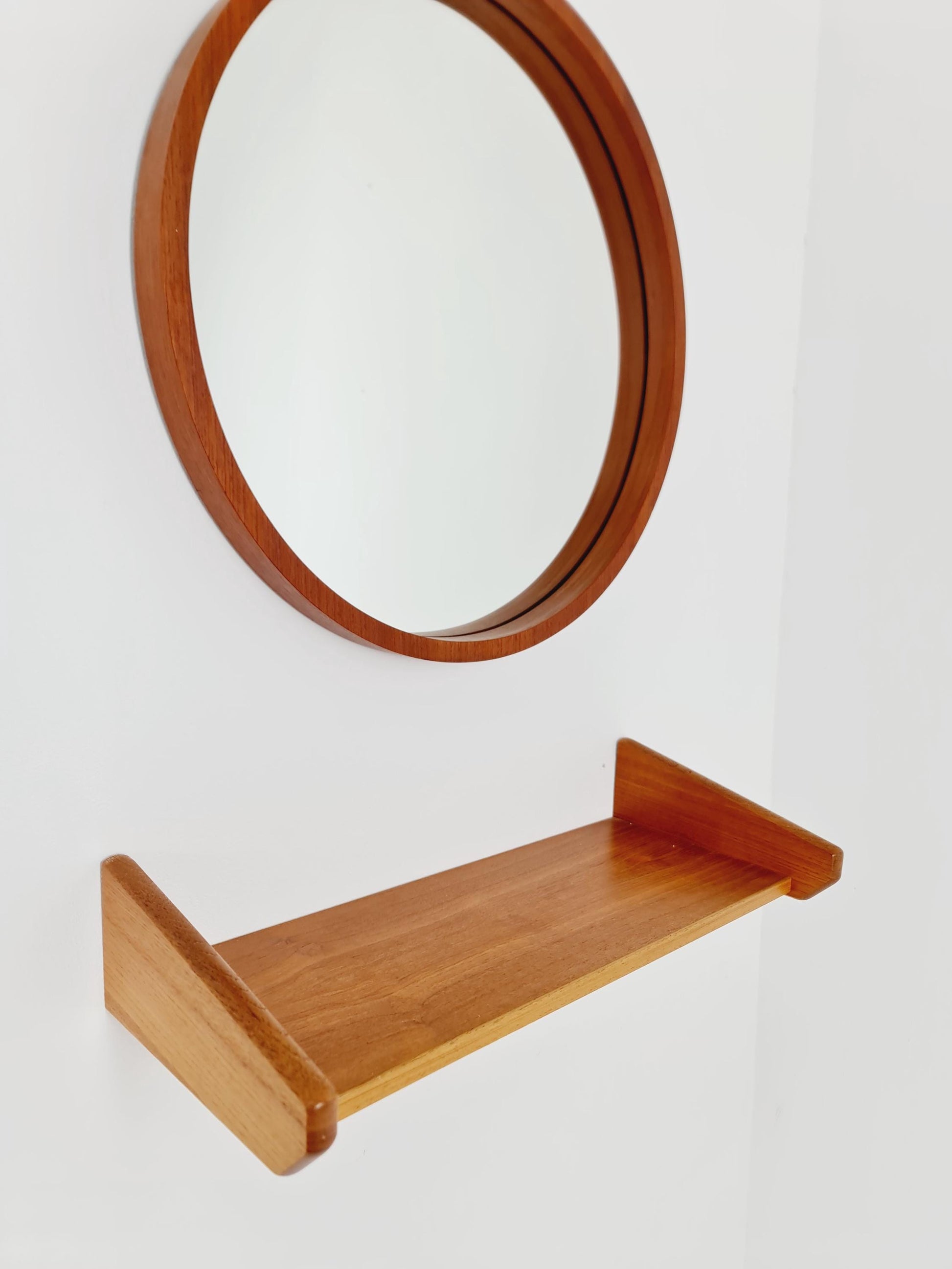 Mid Century teak Danish teak Mirror with teak shelf , 60s