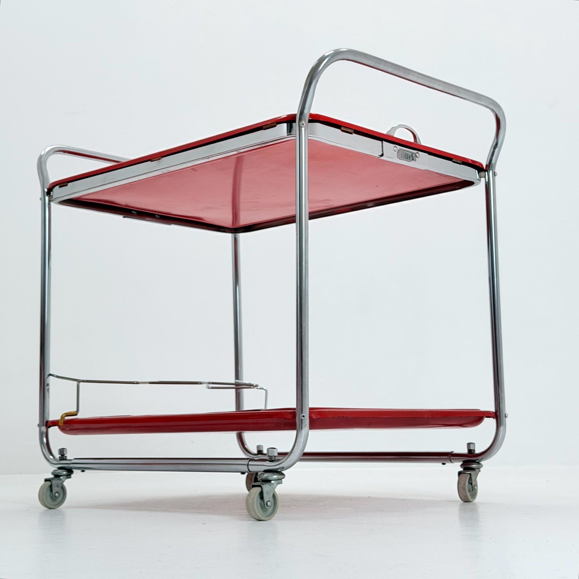 Rare Mid Century Red Metal Bar Trolley by Orck Germany 1980s | Chrome Tea Cart | Iconic MCM Serving Trolley