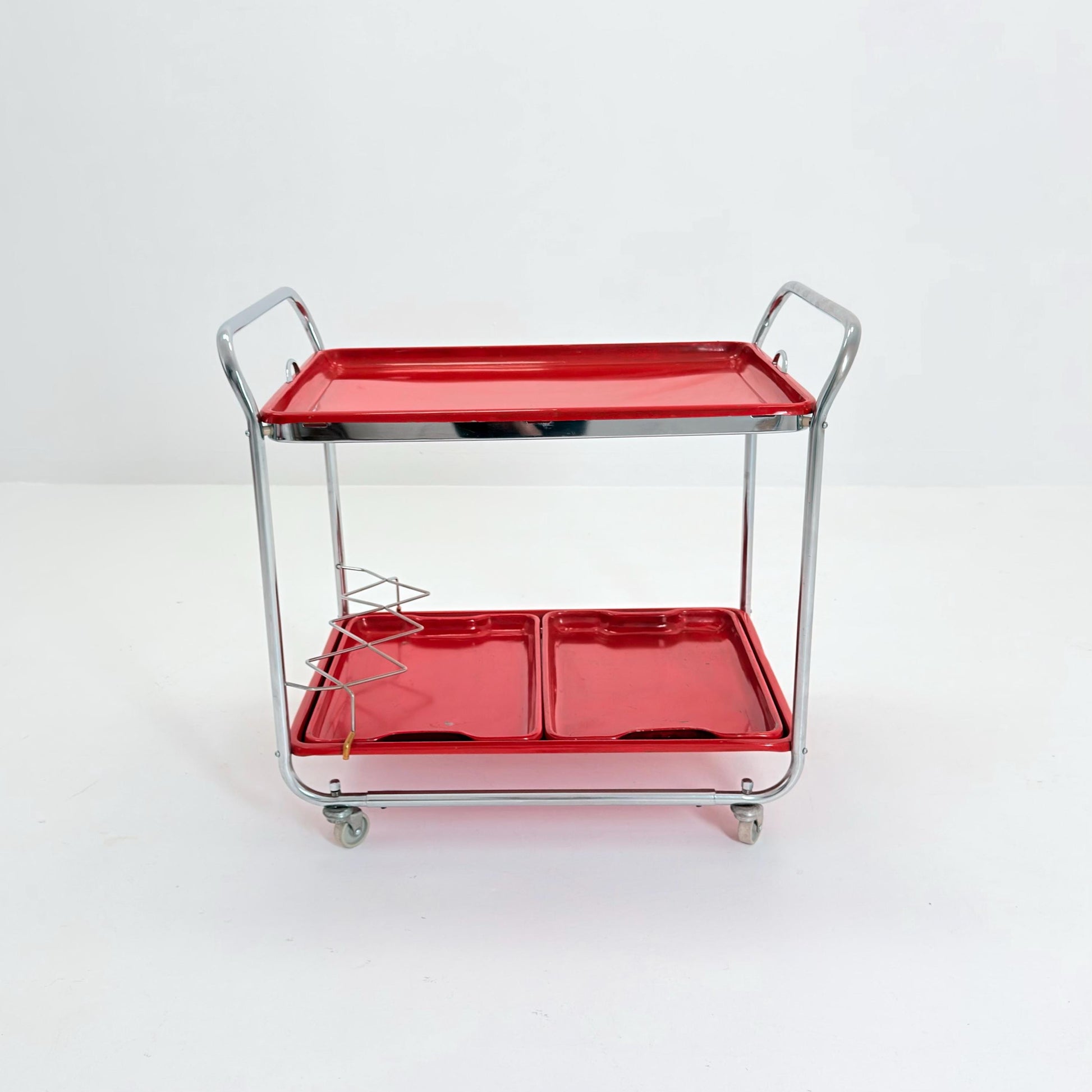 Rare Mid Century Red Metal Bar Trolley by Orck Germany 1980s | Chrome Tea Cart | Iconic MCM Serving Trolley