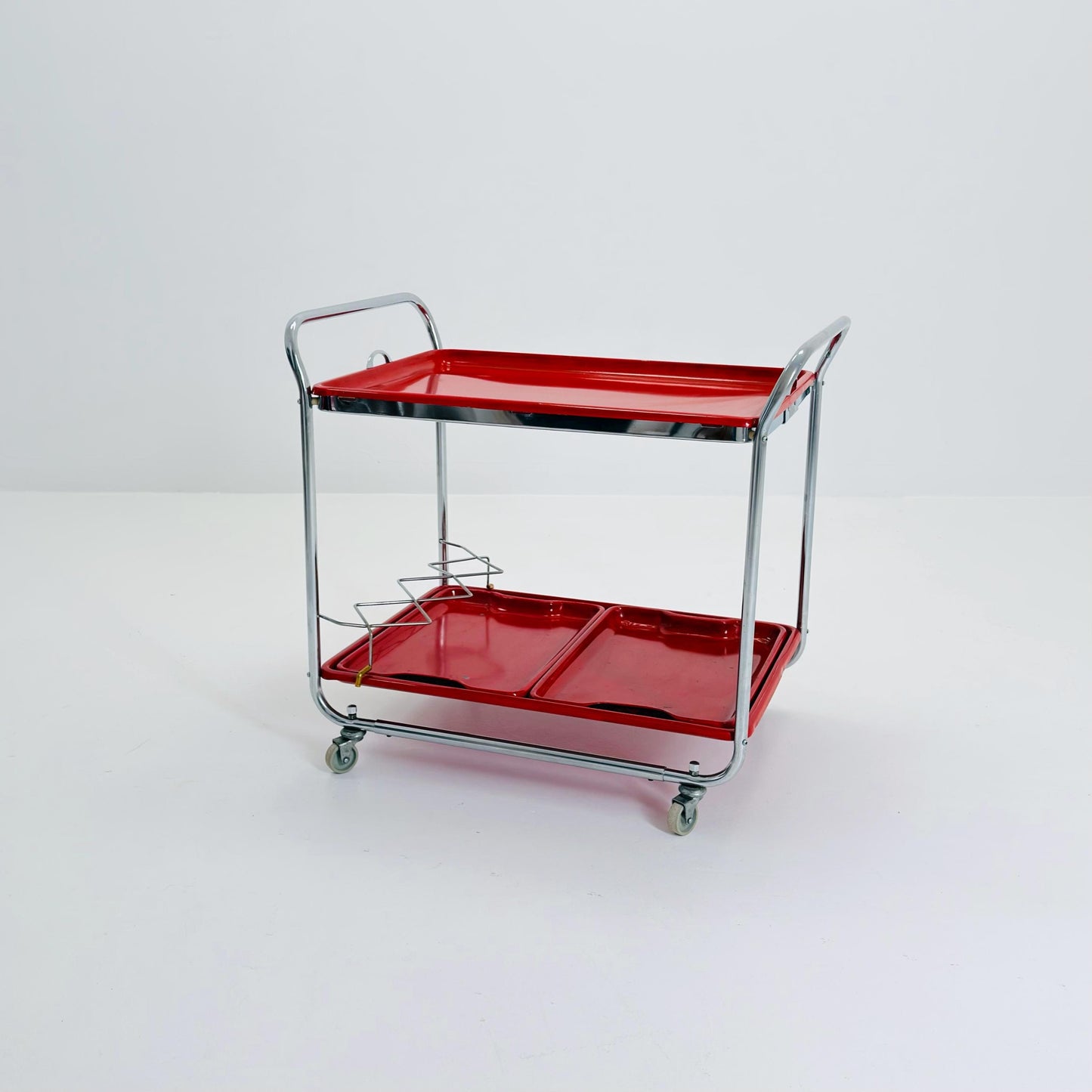 Rare Mid Century Red Metal Bar Trolley by Orck Germany 1980s | Chrome Tea Cart | Iconic MCM Serving Trolley