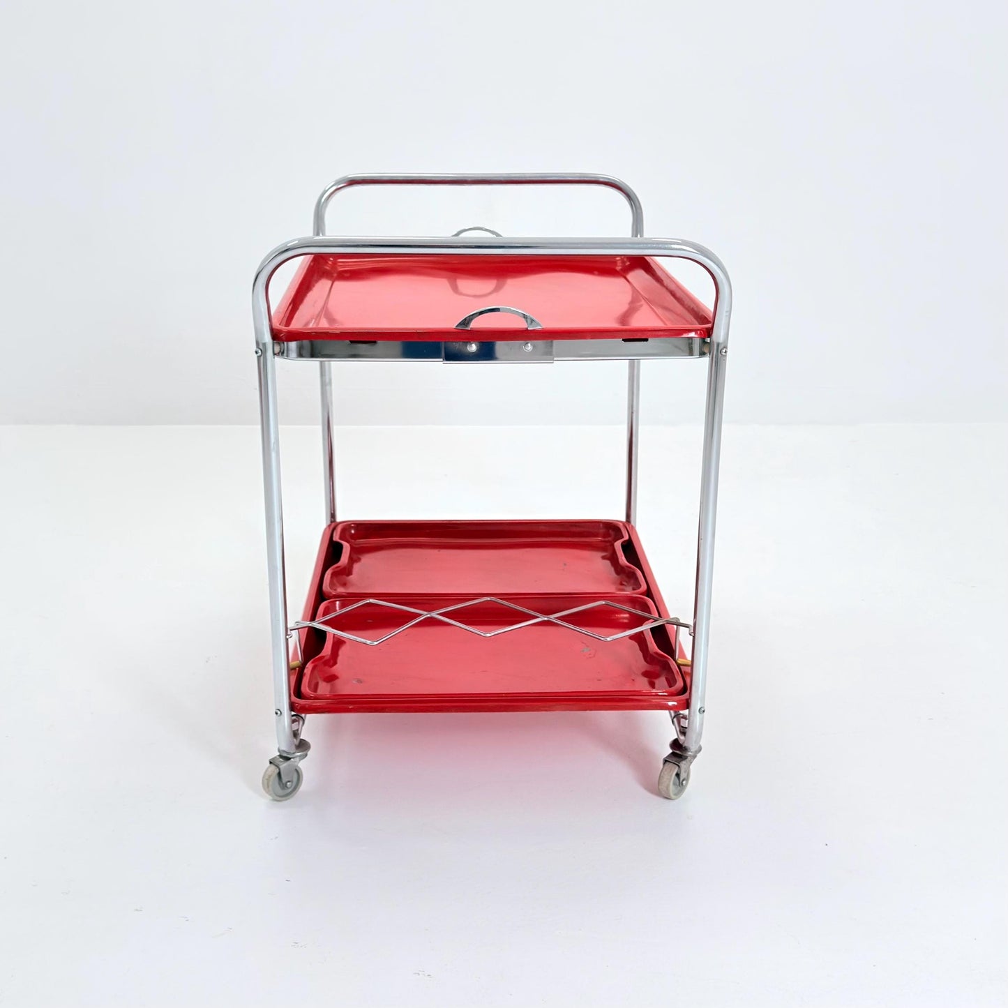 Rare Mid Century Red Metal Bar Trolley by Orck Germany 1980s | Chrome Tea Cart | Iconic MCM Serving Trolley