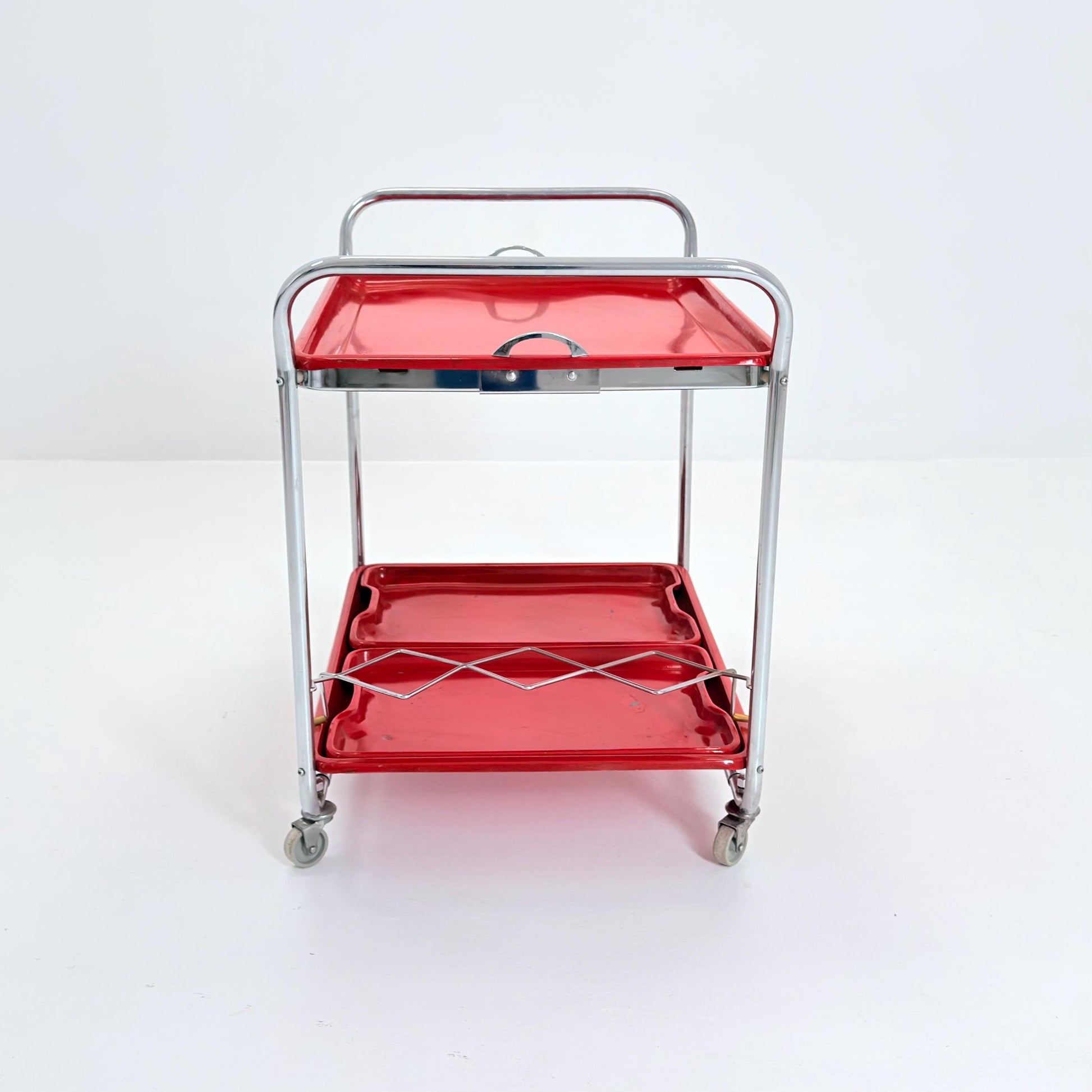 Rare Mid Century Red Metal Bar Trolley by Orck Germany 1980s | Chrome Tea Cart | Iconic MCM Serving Trolley