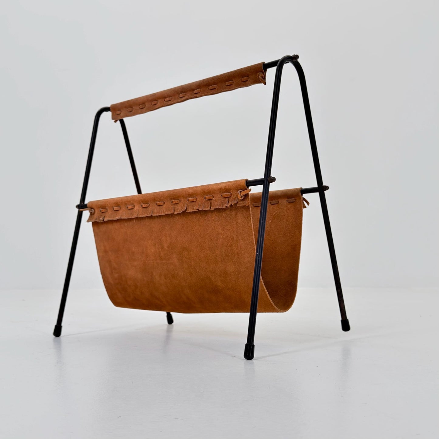 Mid Century Modern Magazine Holder 1960s | Leather & Metal Magazine Rack | Vintage German Design