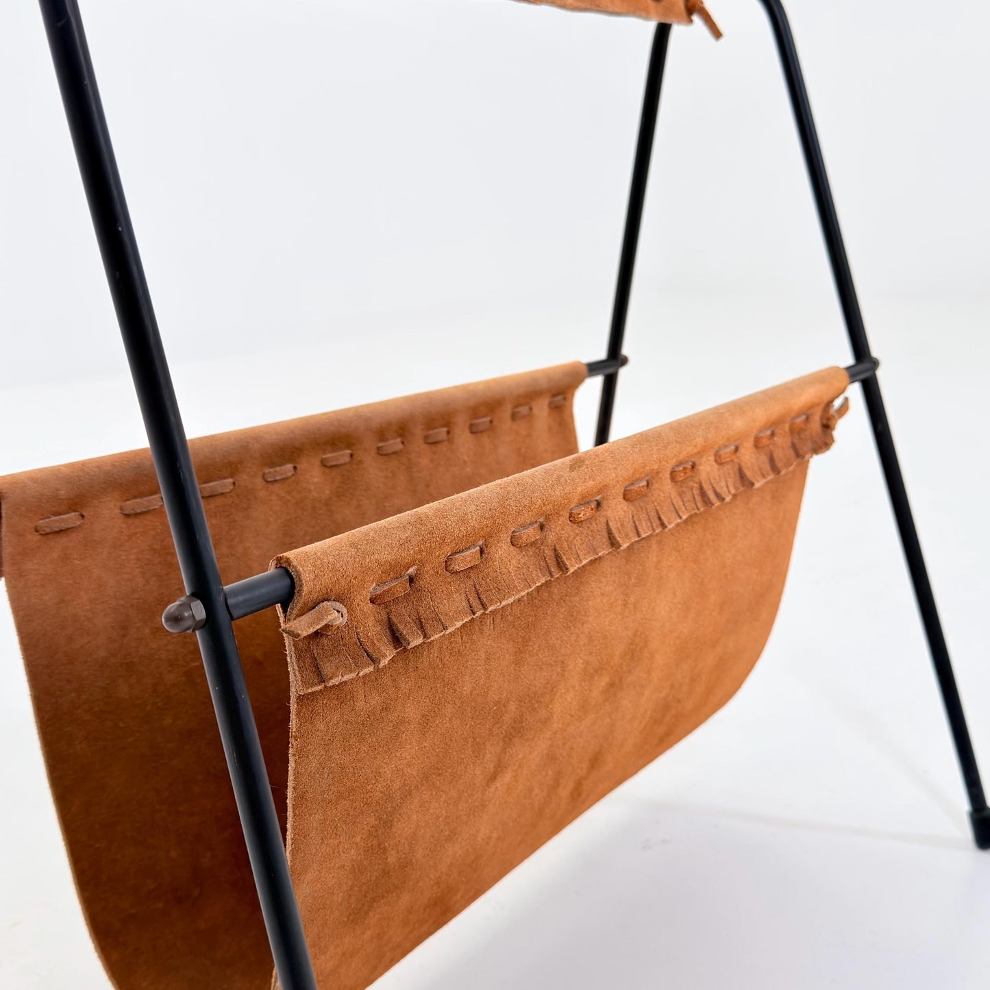 Mid Century Modern Magazine Holder 1960s | Leather & Metal Magazine Rack | Vintage German Design