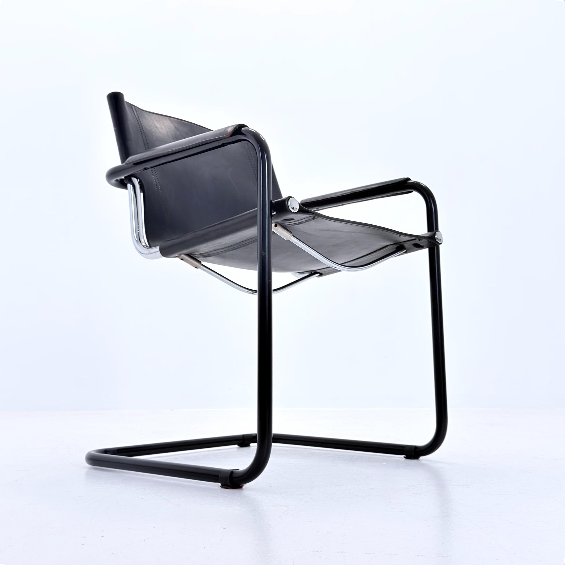 Mid Century Bauhaus MG5 Visitor Chair in Black Leather by Mart Stam & Marcel Breuer for Matteo Grassi, 1970s