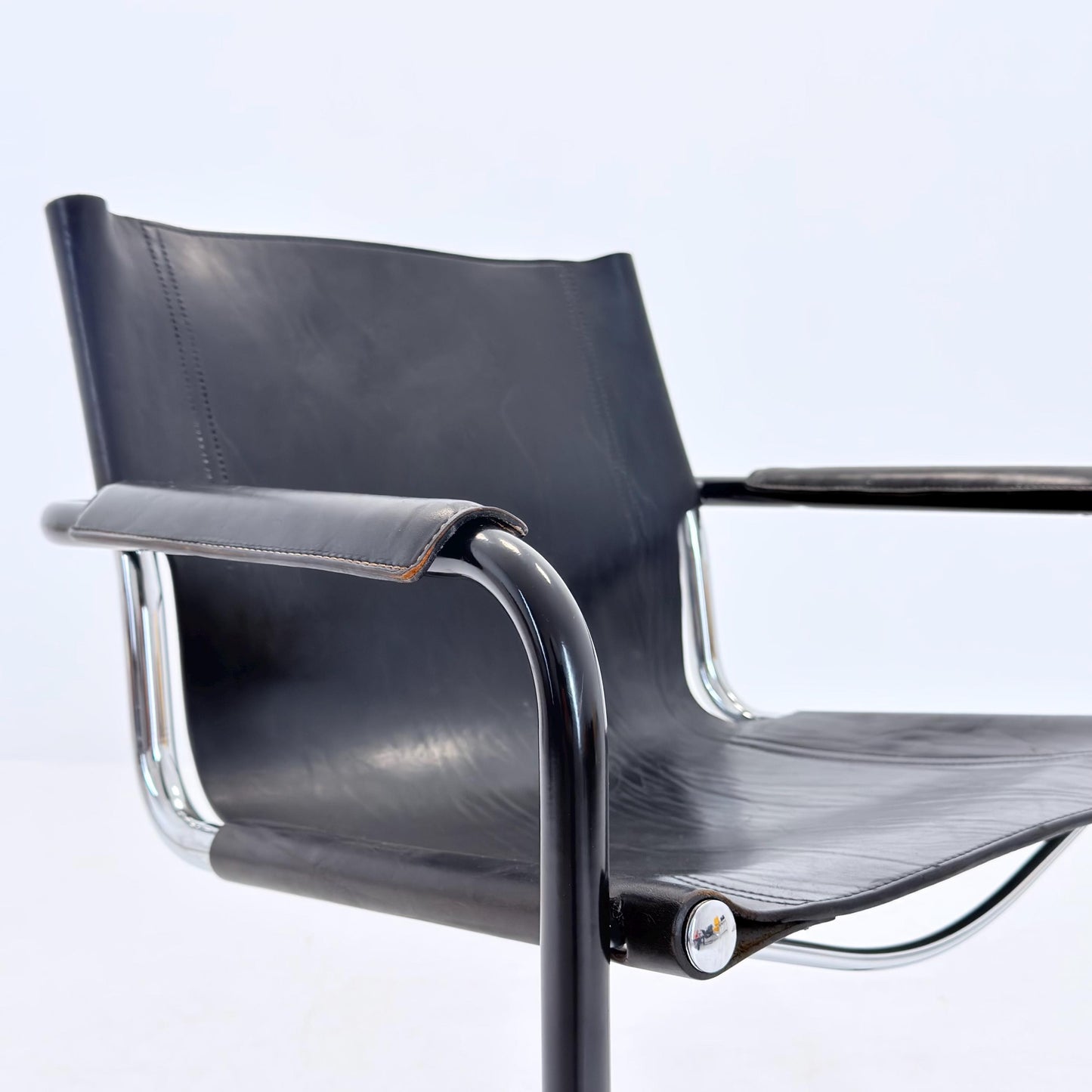 Mid Century Bauhaus MG5 Visitor Chair in Black Leather by Mart Stam & Marcel Breuer for Matteo Grassi, 1970s