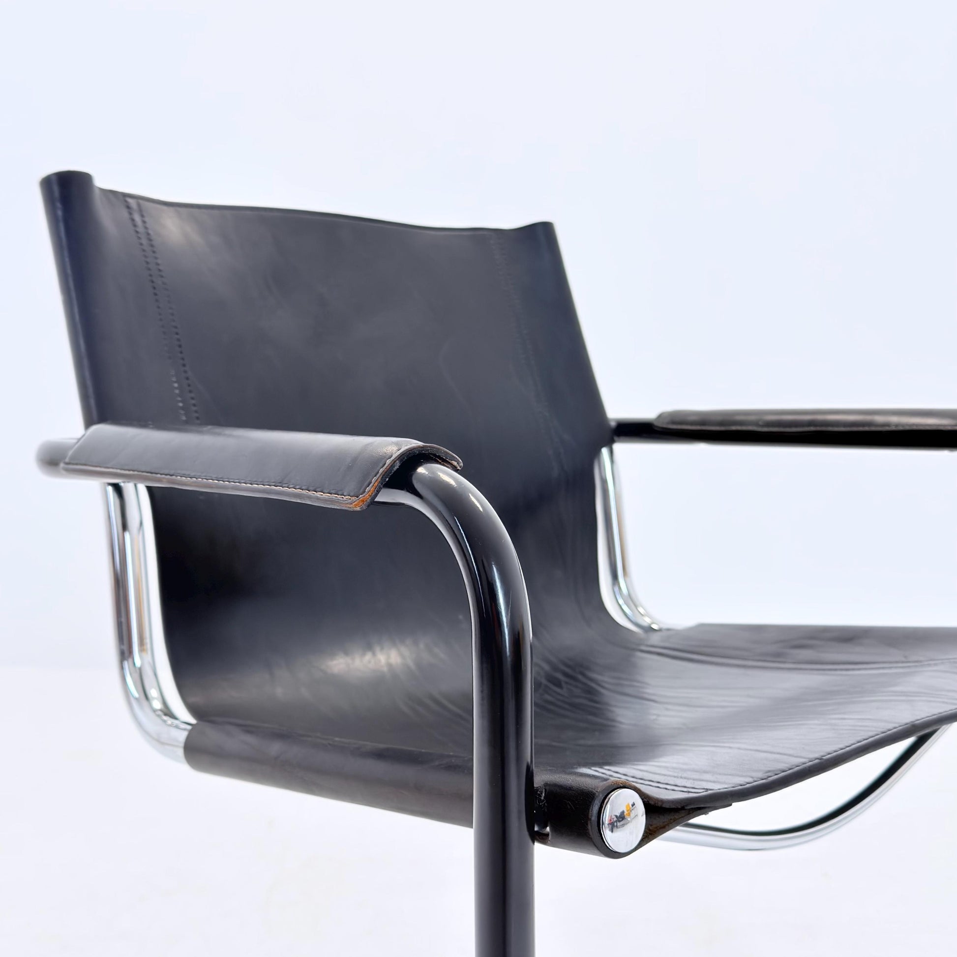 Mid Century Bauhaus MG5 Visitor Chair in Black Leather by Mart Stam & Marcel Breuer for Matteo Grassi, 1970s