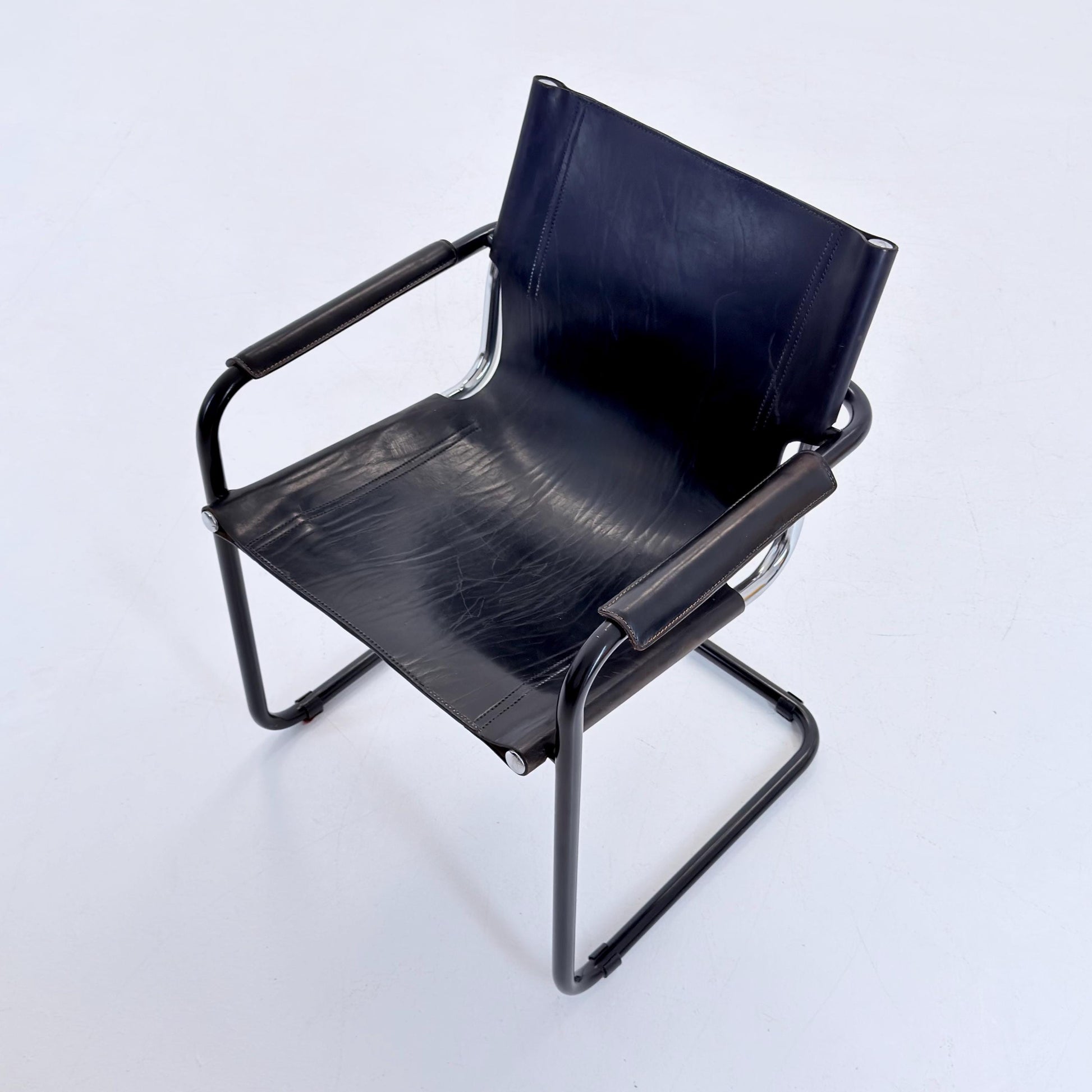 Mid Century Bauhaus MG5 Visitor Chair in Black Leather by Mart Stam & Marcel Breuer for Matteo Grassi, 1970s