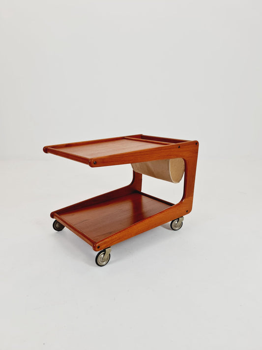 Vintage mid century danish trolley in solid teak with magazin Rack, 1960s